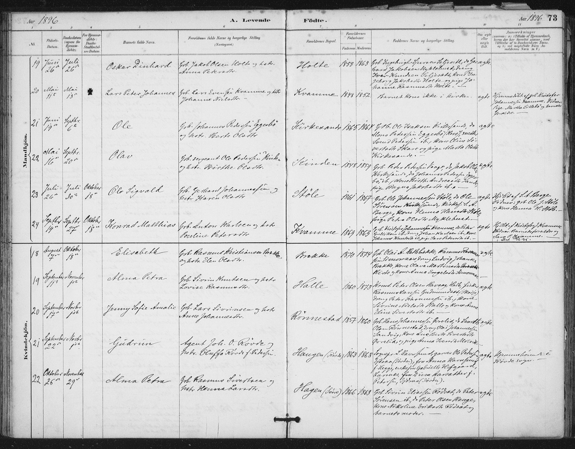 Ministerialprotokoller, klokkerbøker og fødselsregistre - Møre og Romsdal, AV/SAT-A-1454/503/L0037: Parish register (official) no. 503A05, 1884-1900, p. 73