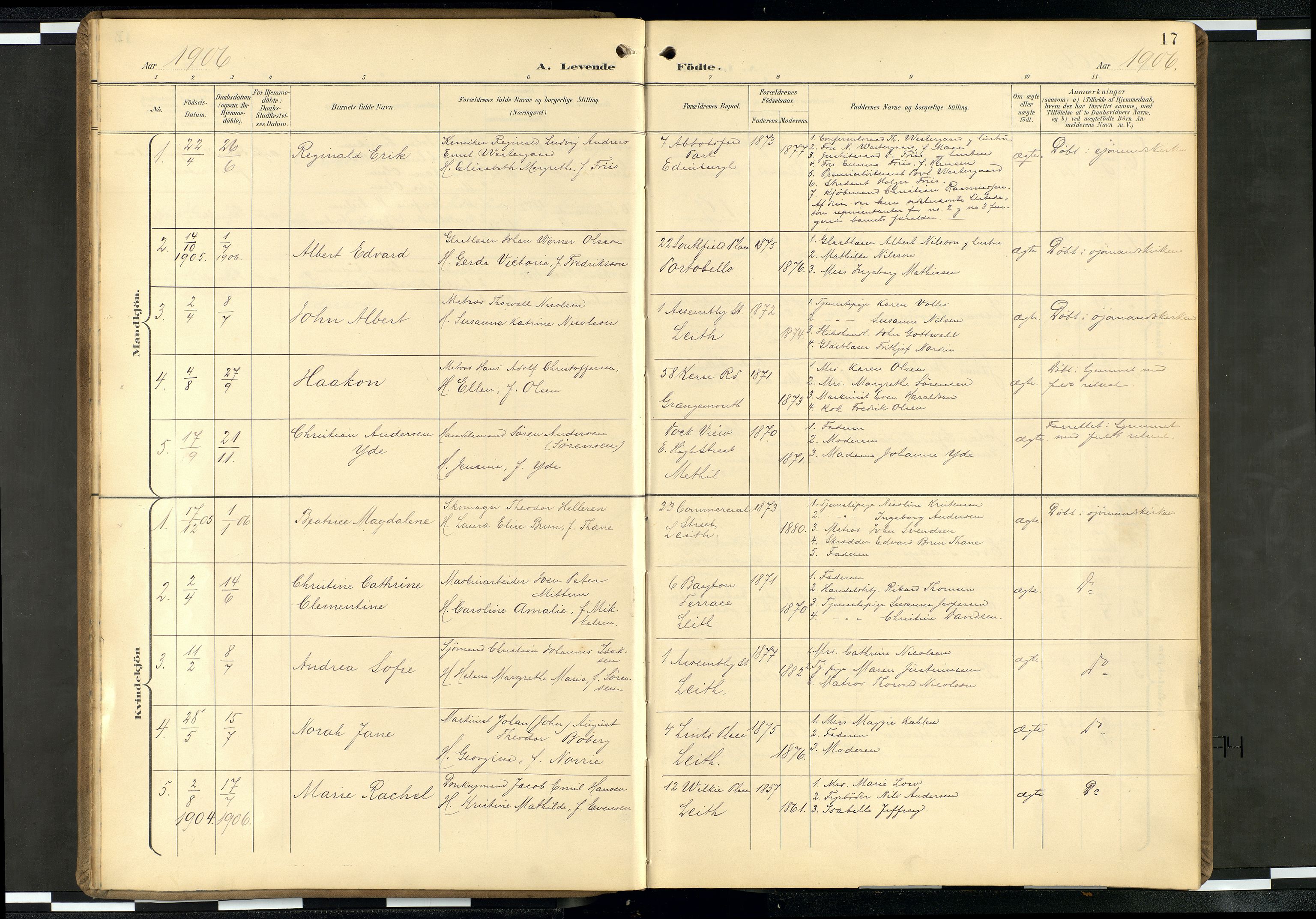 Den norske sjømannsmisjon i utlandet/Skotske havner (Leith, Glasgow), SAB/SAB/PA-0100/H/Ha/Haa/L0004: Parish register (official) no. A 4, 1899-1949, p. 16b-17a