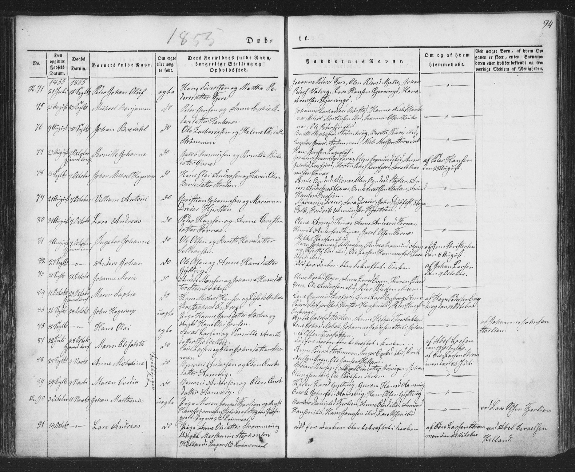 Ministerialprotokoller, klokkerbøker og fødselsregistre - Nordland, AV/SAT-A-1459/853/L0769: Parish register (official) no. 853A08, 1836-1856, p. 94