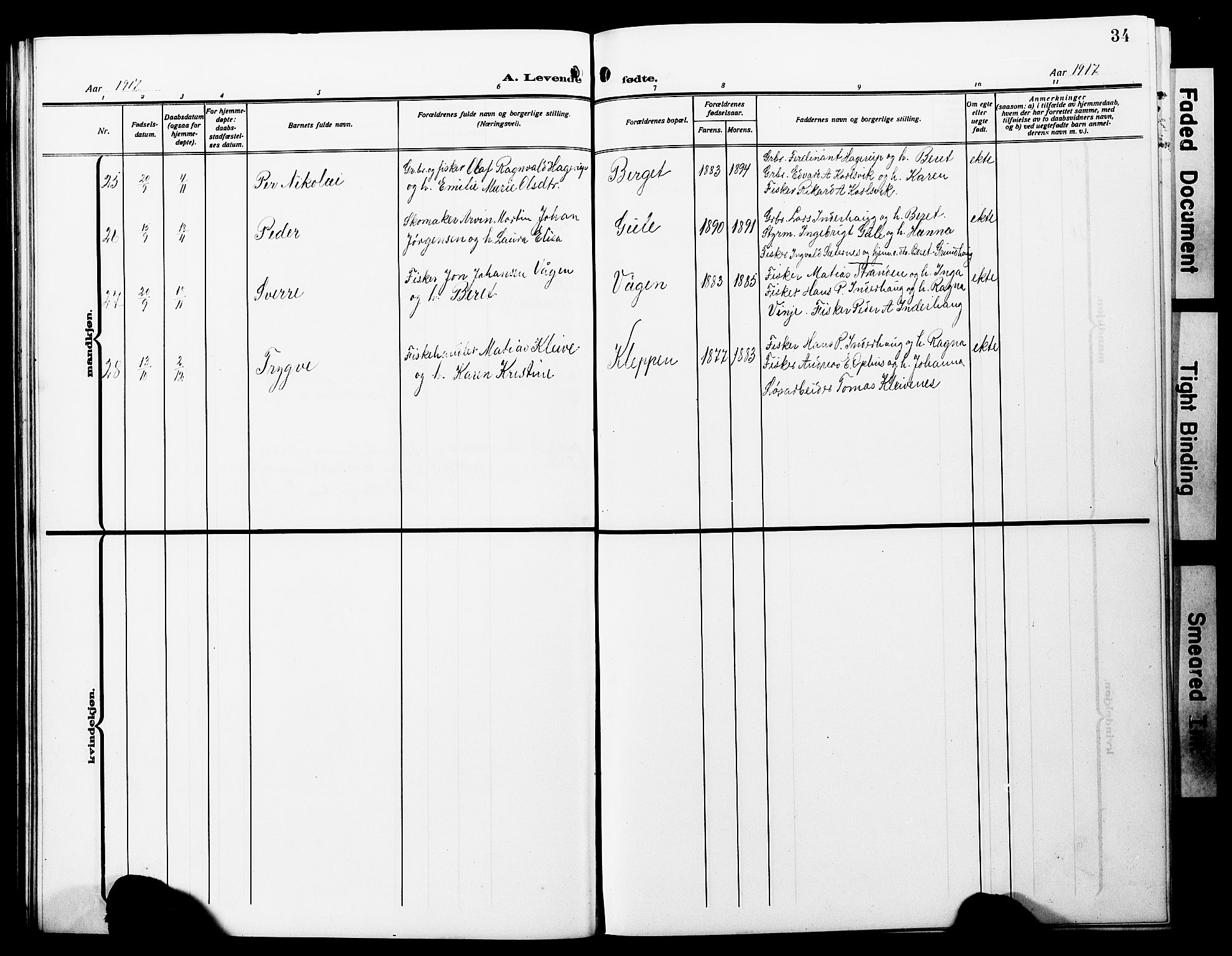 Ministerialprotokoller, klokkerbøker og fødselsregistre - Møre og Romsdal, SAT/A-1454/566/L0774: Parish register (copy) no. 566C03, 1910-1929, p. 34