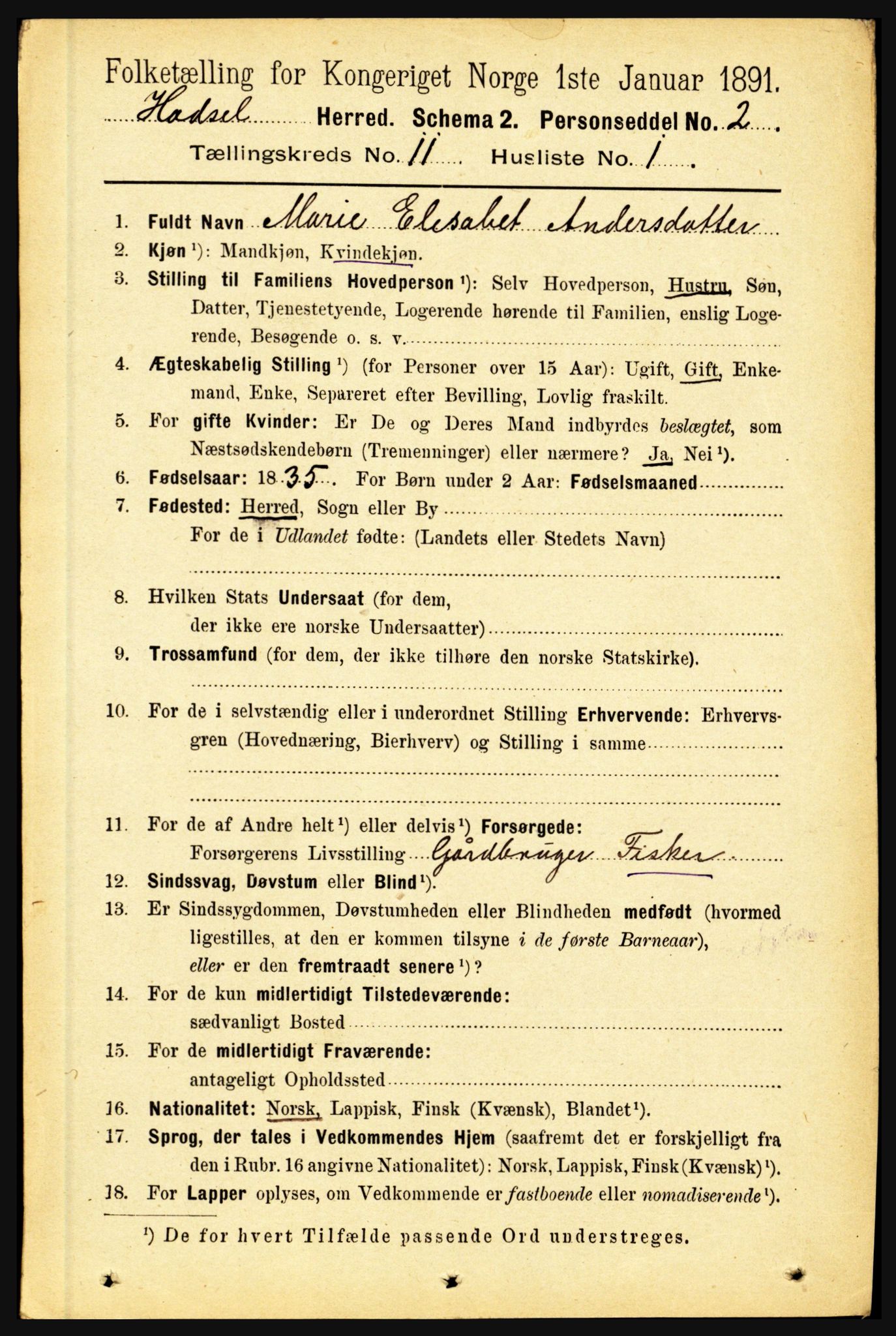 RA, 1891 census for 1866 Hadsel, 1891, p. 4721