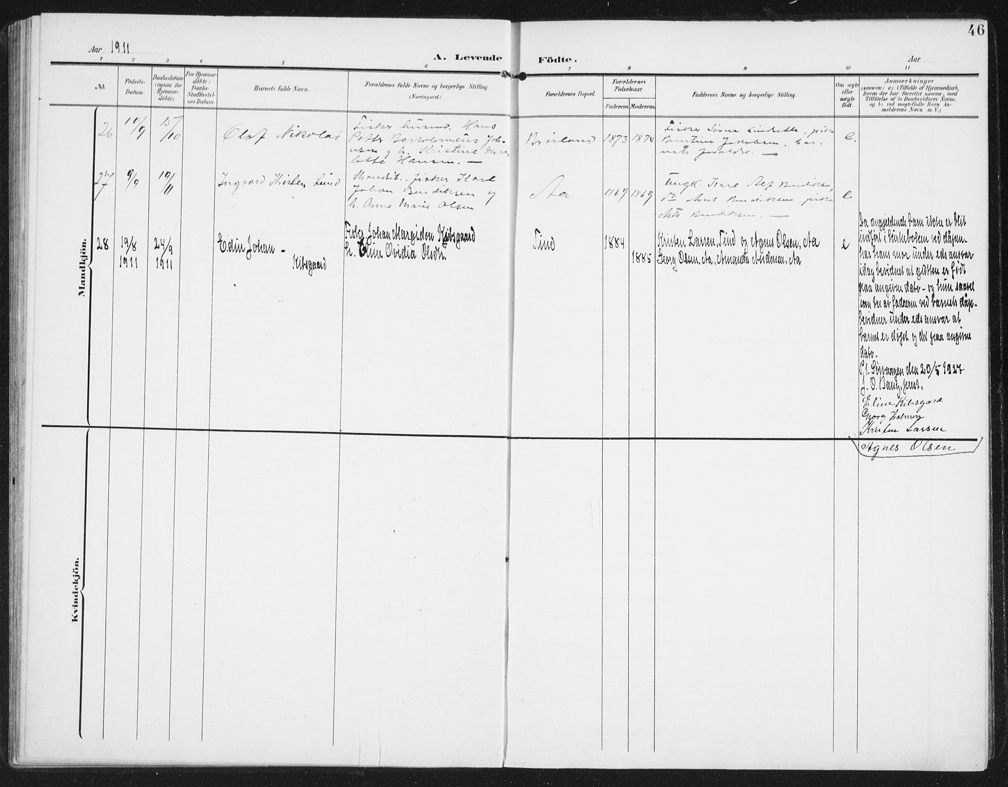 Ministerialprotokoller, klokkerbøker og fødselsregistre - Nordland, SAT/A-1459/886/L1221: Parish register (official) no. 886A03, 1903-1913, p. 46