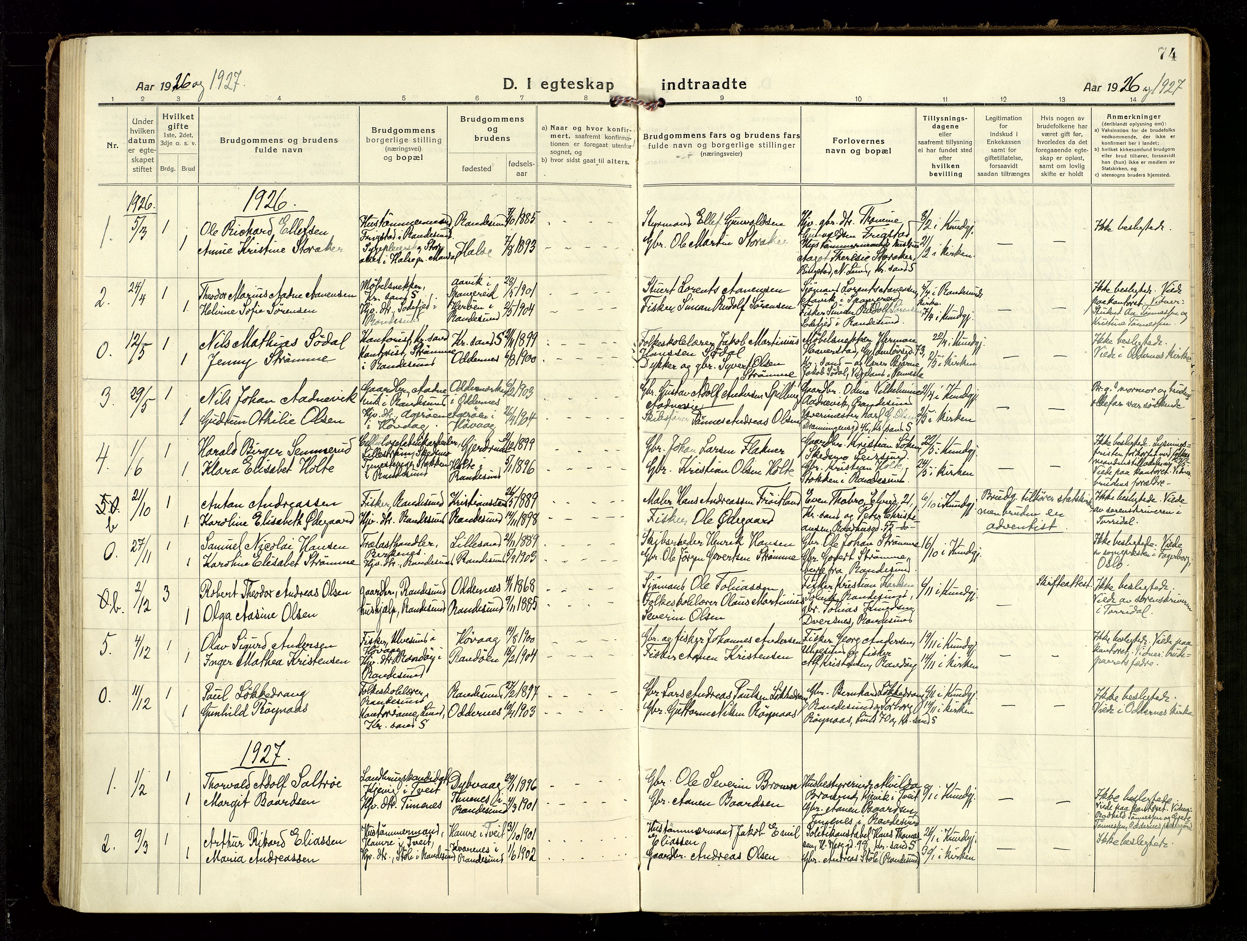 Oddernes sokneprestkontor, SAK/1111-0033/F/Fa/Fab/L0004: Parish register (official) no. A 4, 1916-1935, p. 74