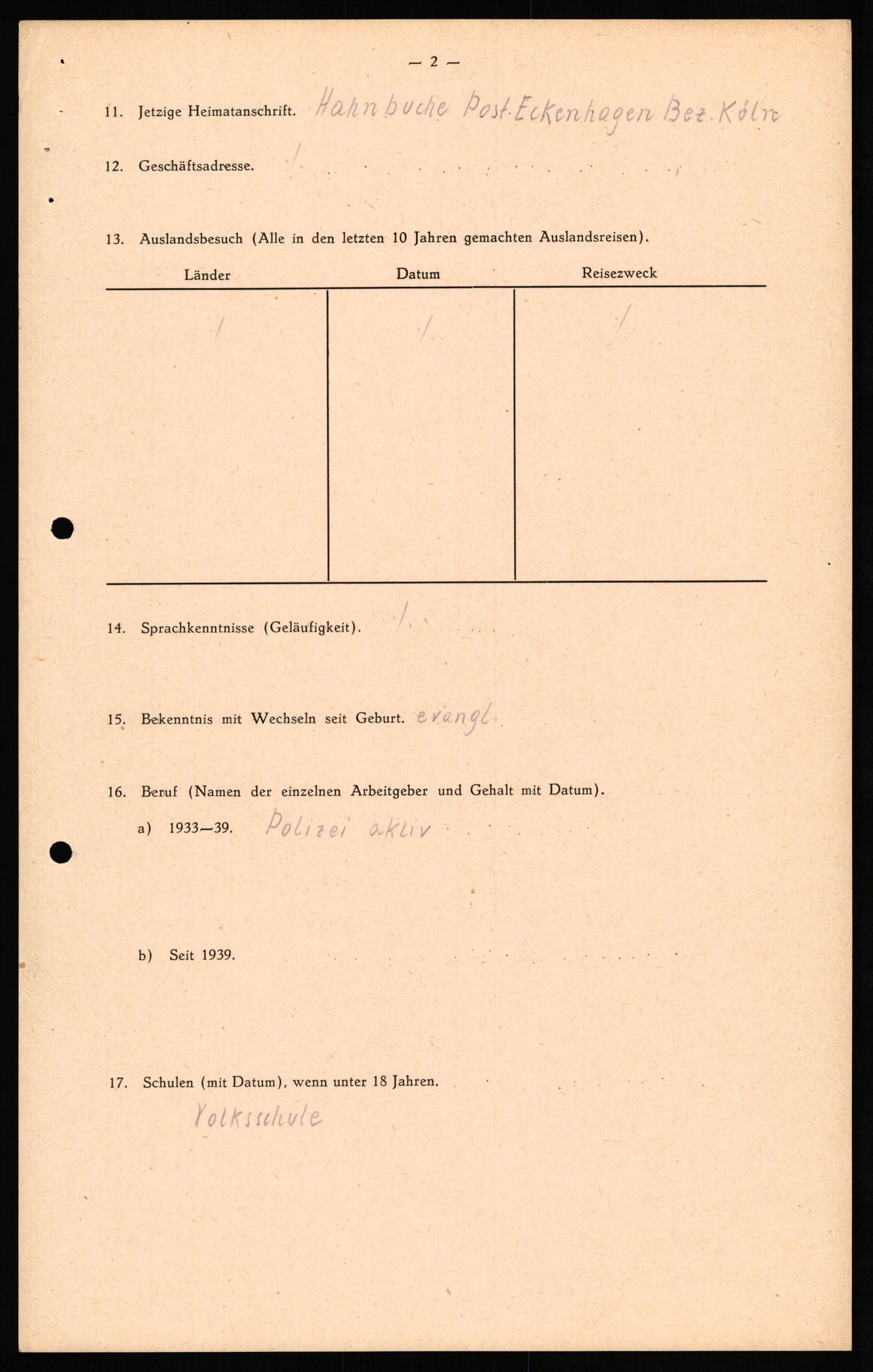 Forsvaret, Forsvarets overkommando II, RA/RAFA-3915/D/Db/L0029: CI Questionaires. Tyske okkupasjonsstyrker i Norge. Tyskere., 1945-1946, p. 45