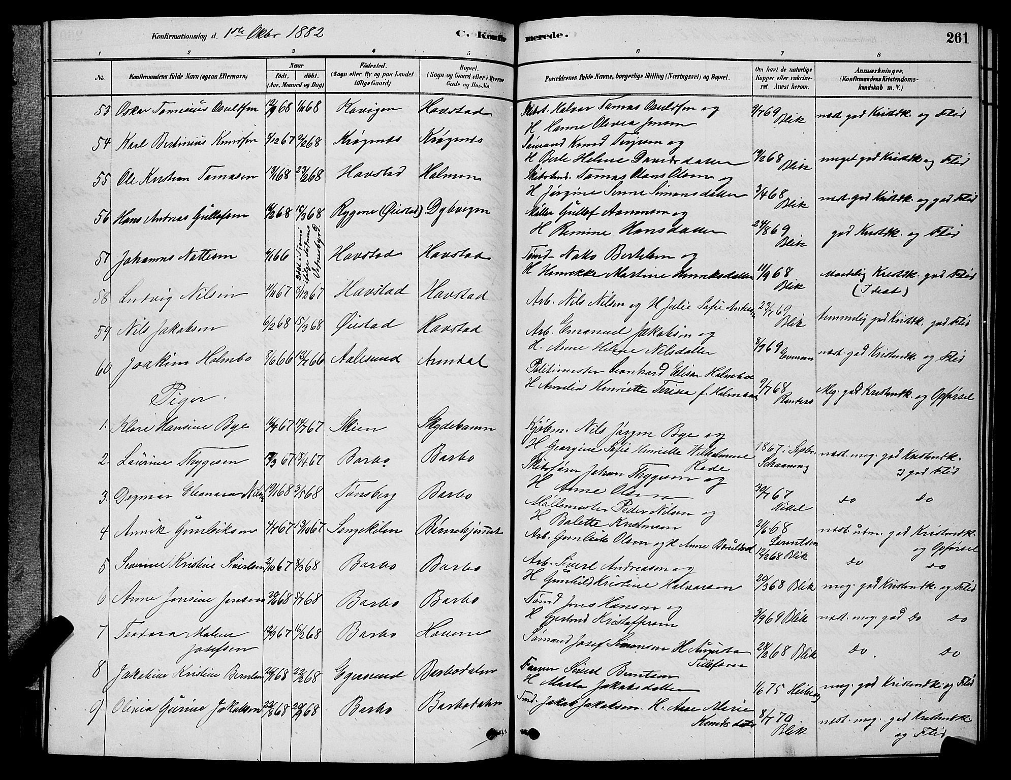 Barbu sokneprestkontor, AV/SAK-1111-0003/F/Fb/L0001: Parish register (copy) no. B 1, 1878-1890, p. 261