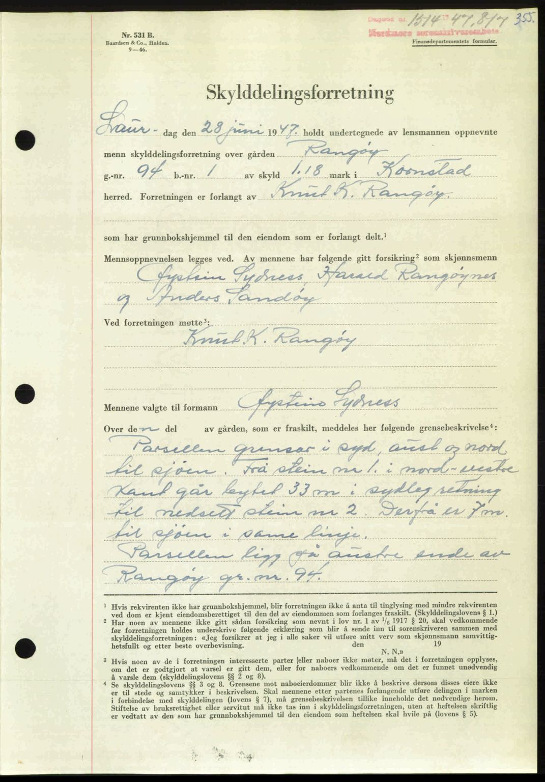 Nordmøre sorenskriveri, AV/SAT-A-4132/1/2/2Ca: Mortgage book no. A105, 1947-1947, Diary no: : 1514/1947