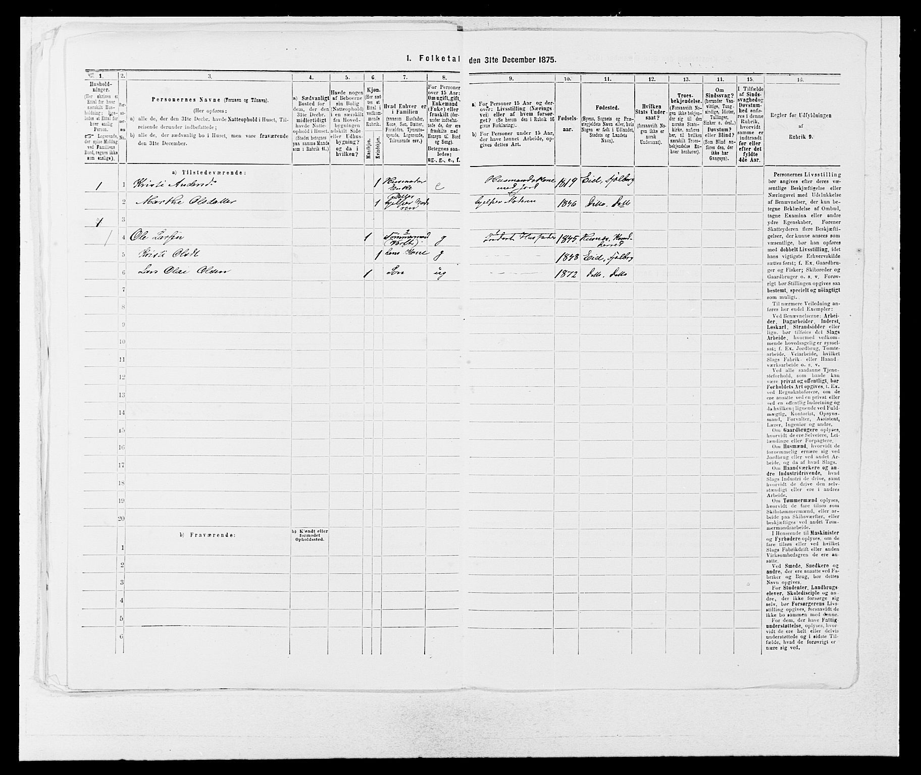 SAB, 1875 census for 1213P Fjelberg, 1875, p. 1175