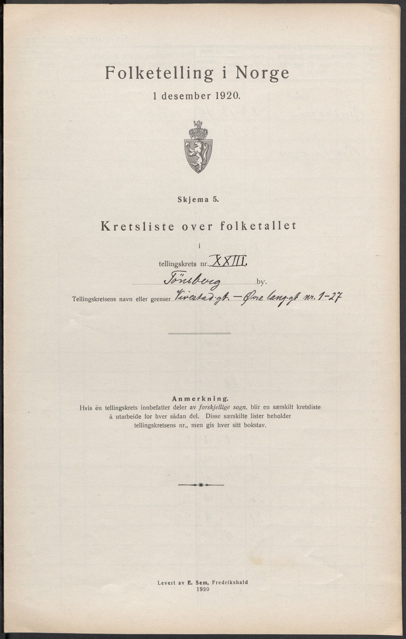 SAKO, 1920 census for Tønsberg, 1920, p. 51