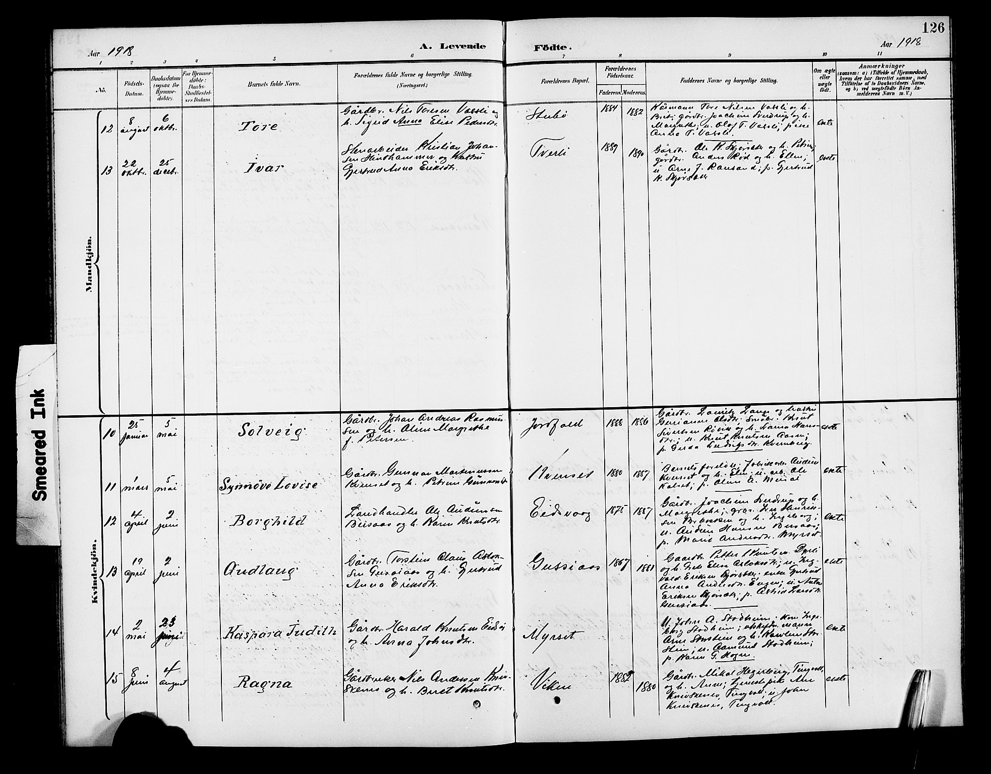 Ministerialprotokoller, klokkerbøker og fødselsregistre - Møre og Romsdal, AV/SAT-A-1454/551/L0632: Parish register (copy) no. 551C04, 1894-1920, p. 126