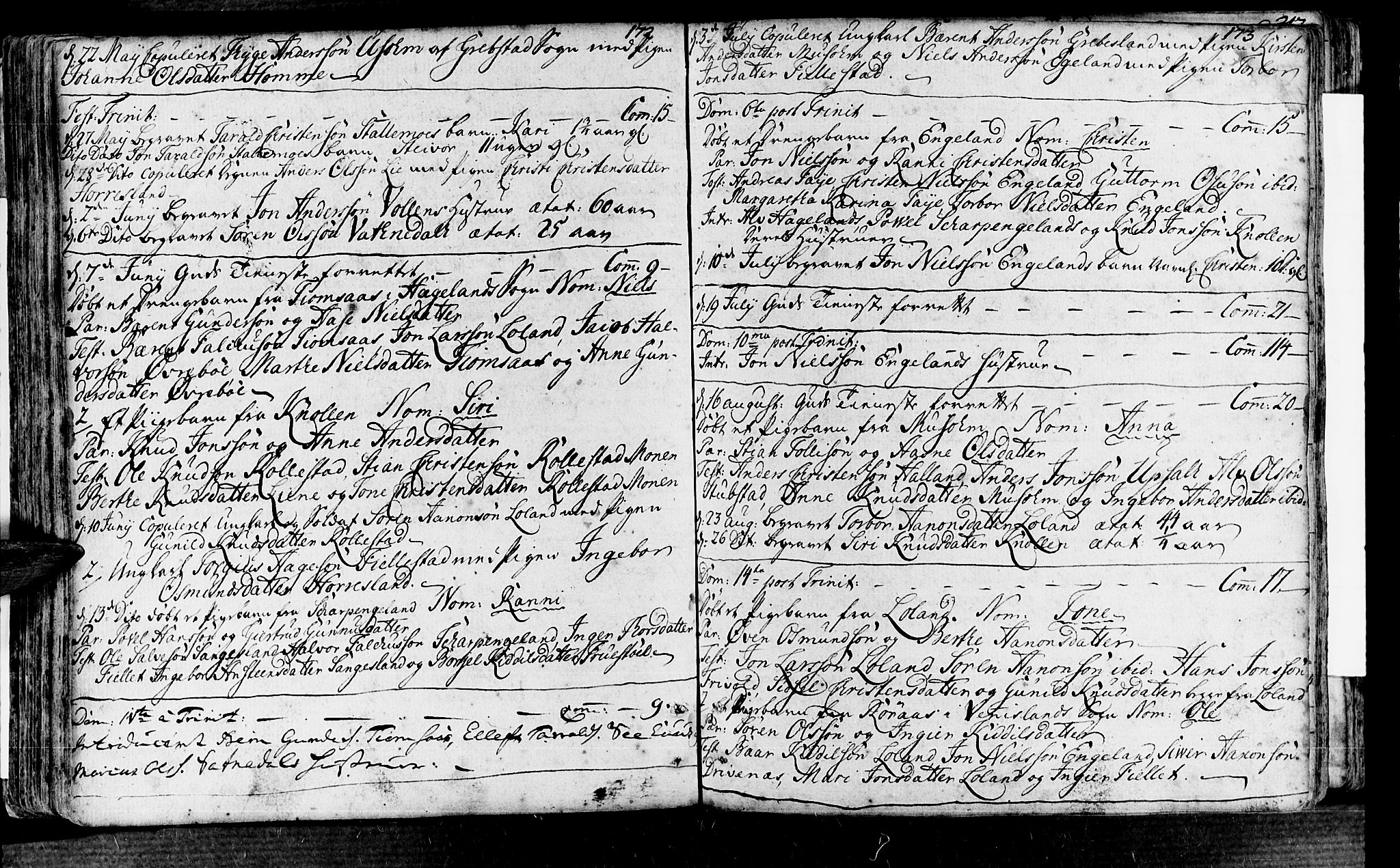 Vennesla sokneprestkontor, AV/SAK-1111-0045/Fa/Fac/L0001: Parish register (official) no. A 1, 1743-1784, p. 172-173