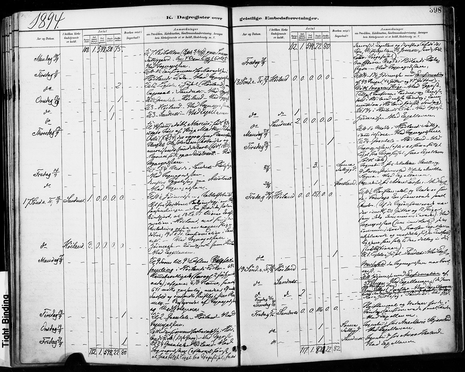 Høyland sokneprestkontor, AV/SAST-A-101799/001/30BA/L0013: Parish register (official) no. A 13.2, 1889-1898, p. 398