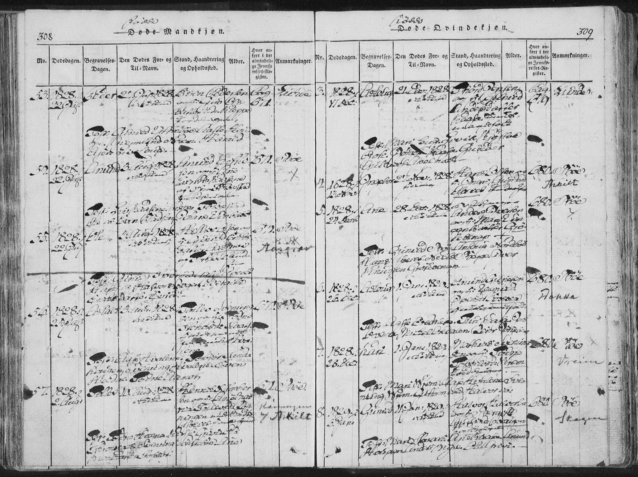 Bø kirkebøker, SAKO/A-257/F/Fa/L0006: Parish register (official) no. 6, 1815-1831, p. 308-309