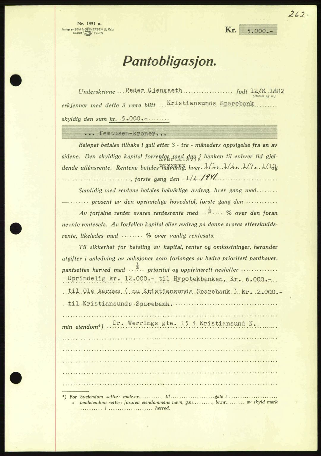 Kristiansund byfogd, AV/SAT-A-4587/A/27: Mortgage book no. 33, 1939-1941, Diary no: : 68/1941