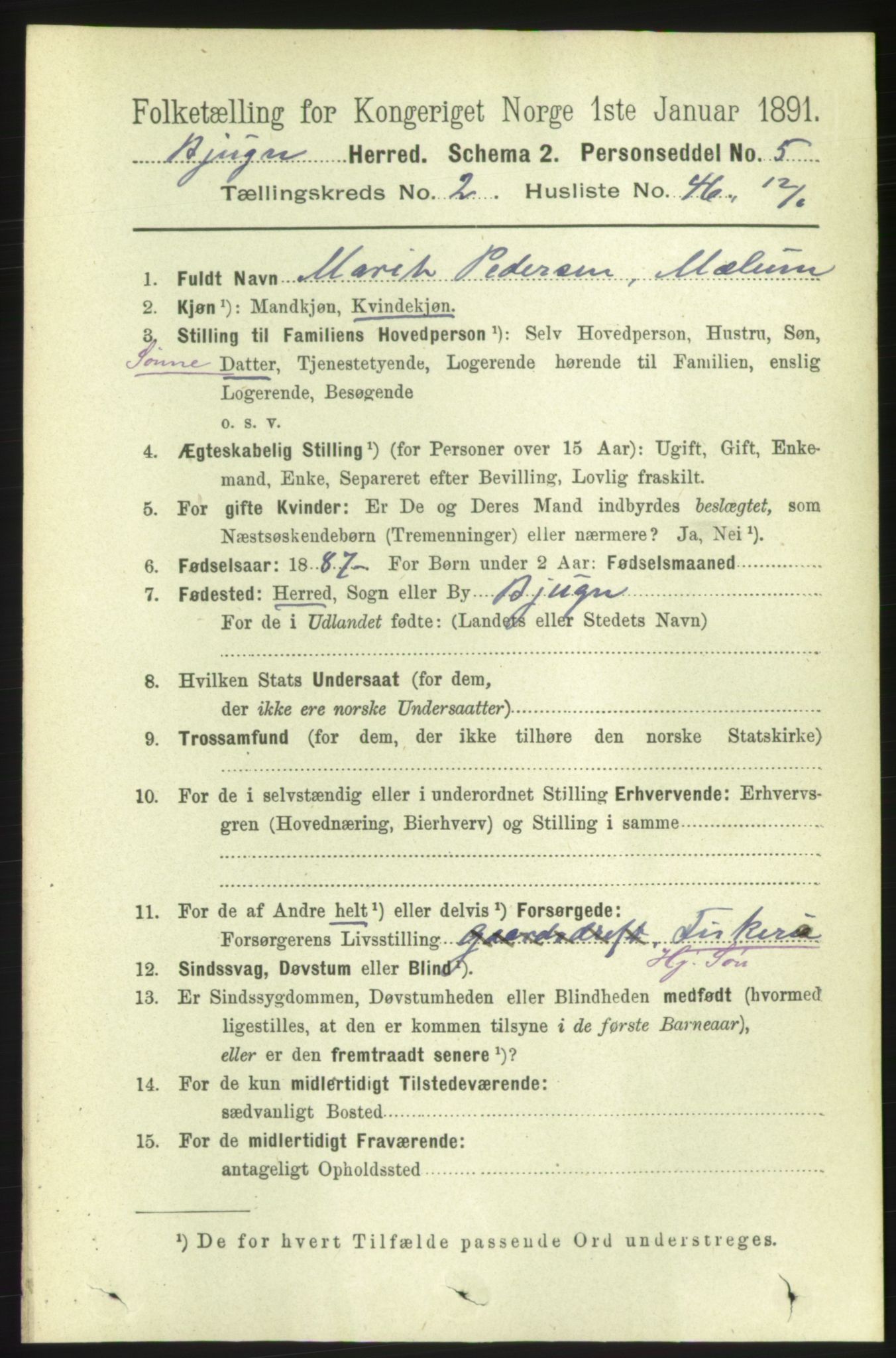 RA, 1891 census for 1627 Bjugn, 1891, p. 484