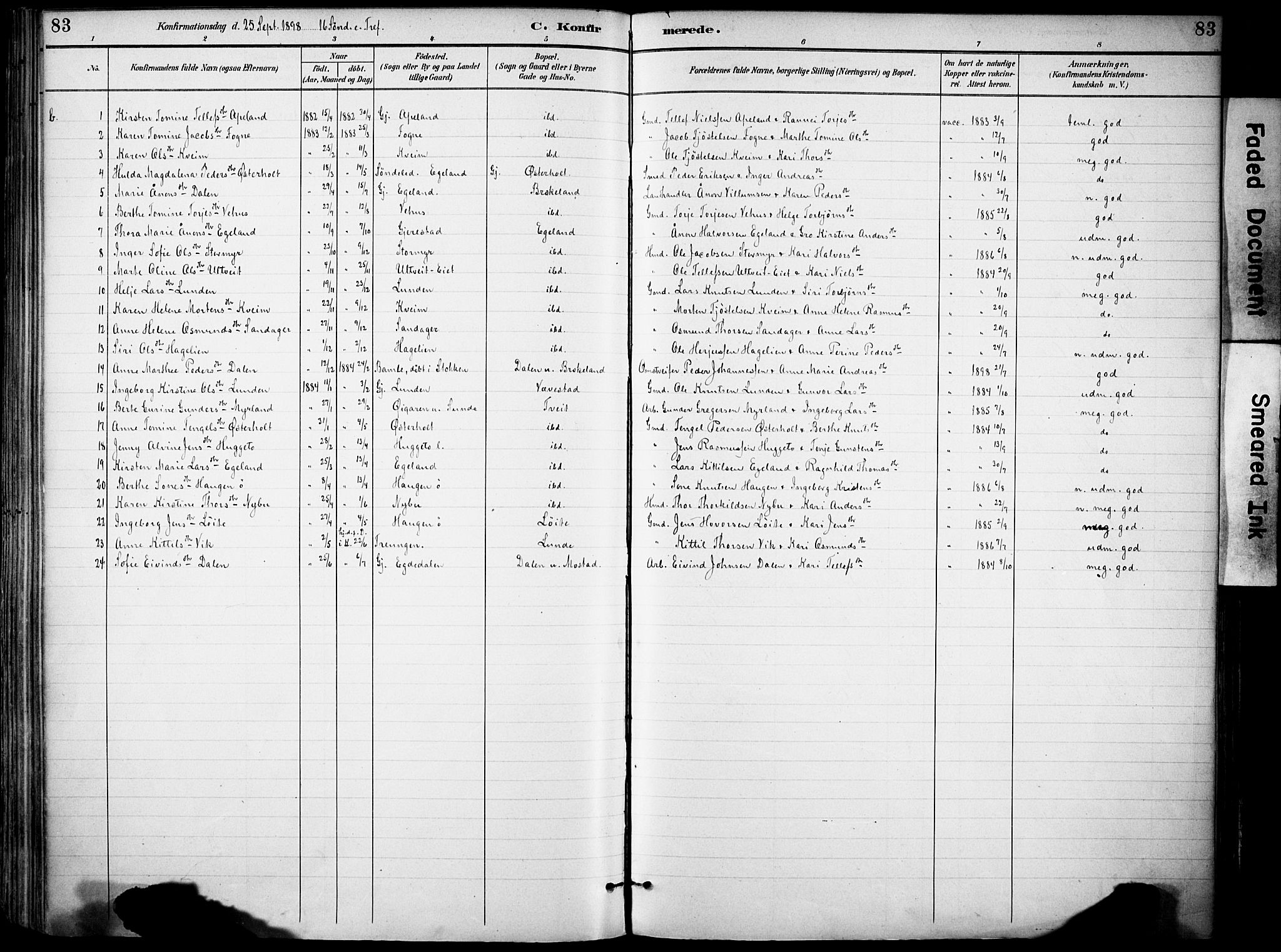 Gjerstad sokneprestkontor, AV/SAK-1111-0014/F/Fa/Faa/L0010: Parish register (official) no. A 10, 1891-1902, p. 83