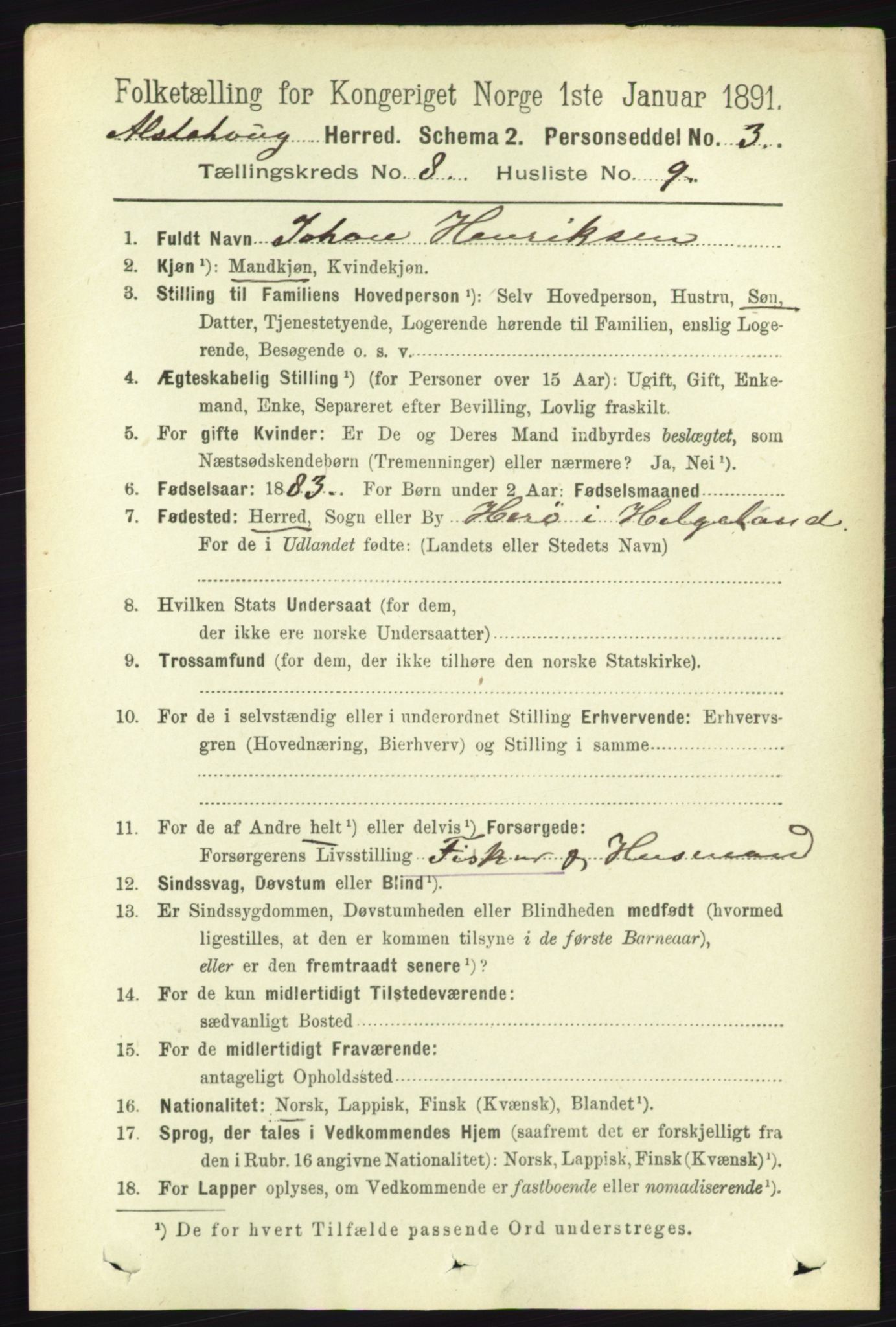 RA, 1891 census for 1820 Alstahaug, 1891, p. 2949