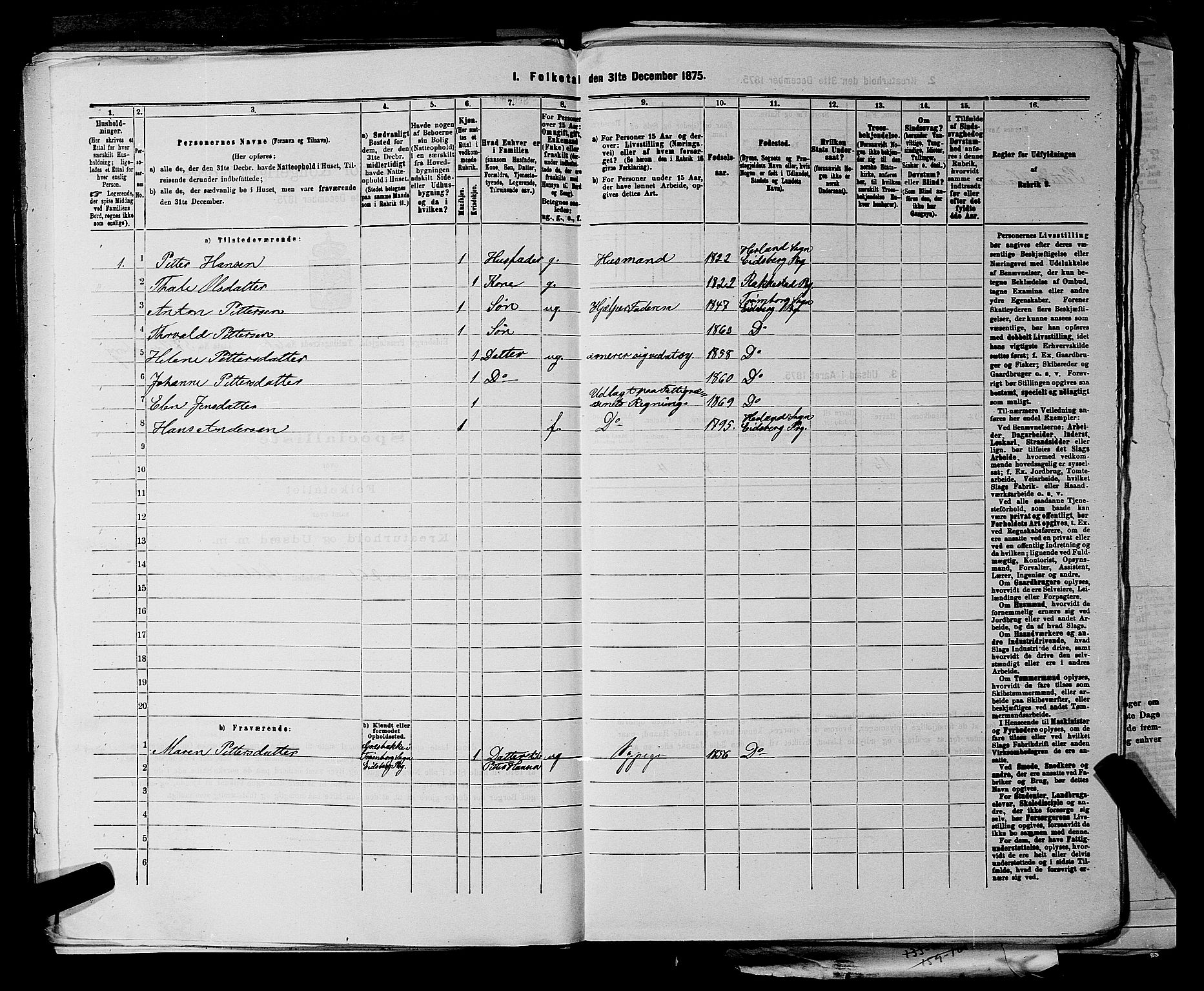 RA, 1875 census for 0125P Eidsberg, 1875, p. 1326
