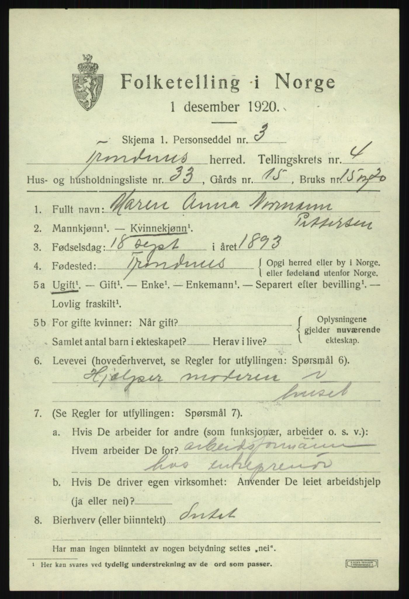 SATØ, 1920 census for Trondenes, 1920, p. 5235