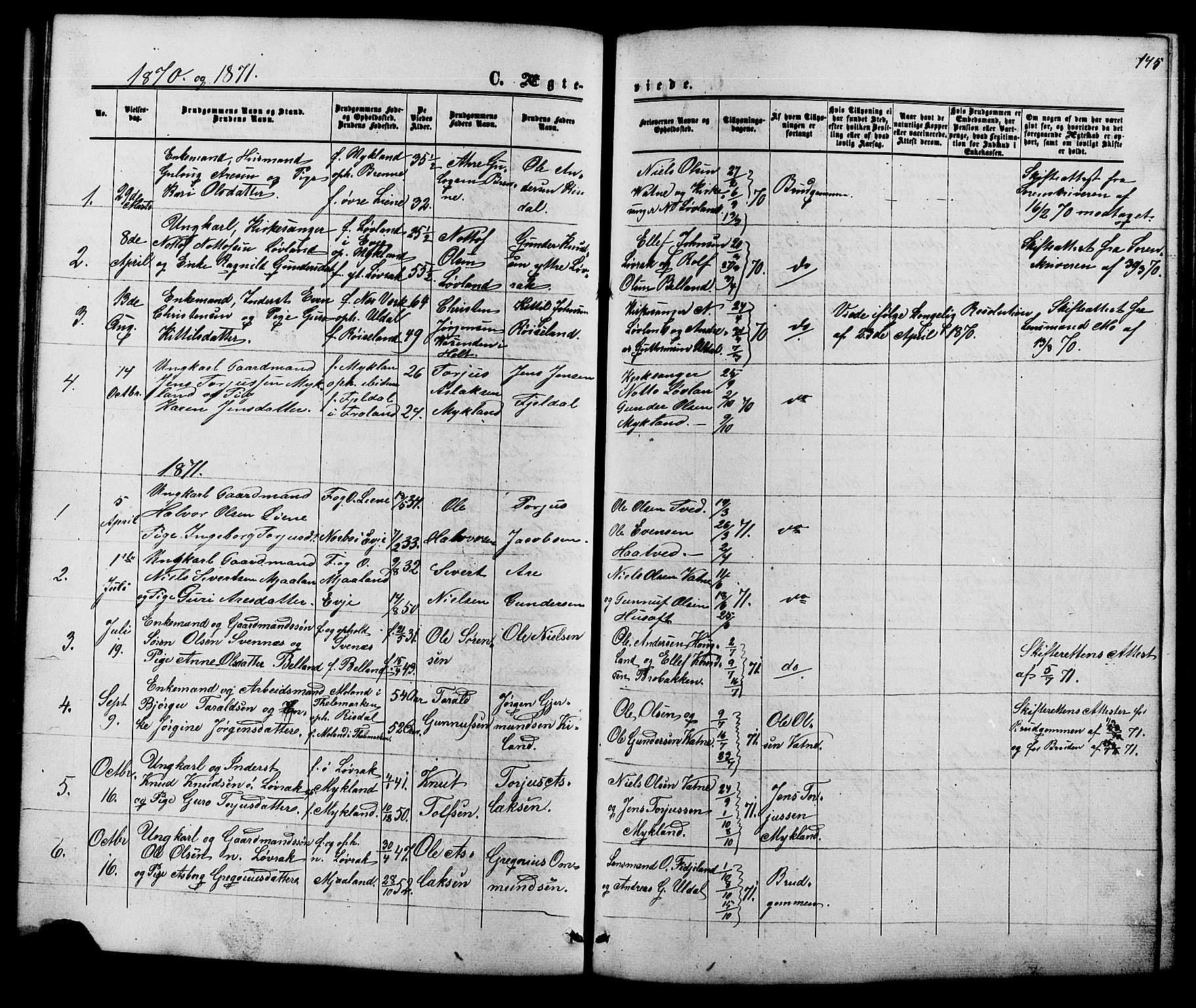 Herefoss sokneprestkontor, AV/SAK-1111-0019/F/Fb/Fbc/L0002: Parish register (copy) no. B 2, 1867-1886, p. 145