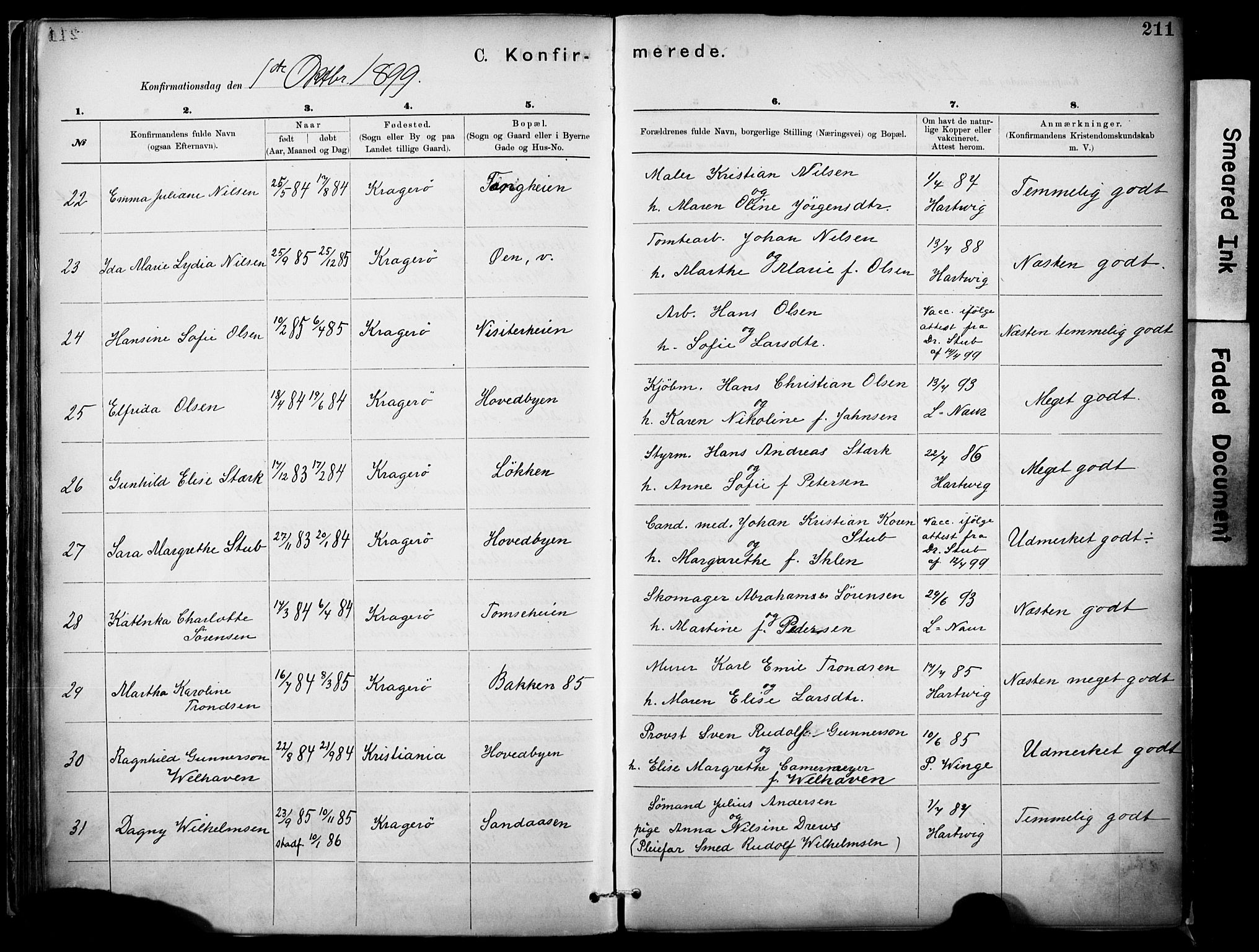 Kragerø kirkebøker, SAKO/A-278/F/Fa/L0012: Parish register (official) no. 12, 1880-1904, p. 211