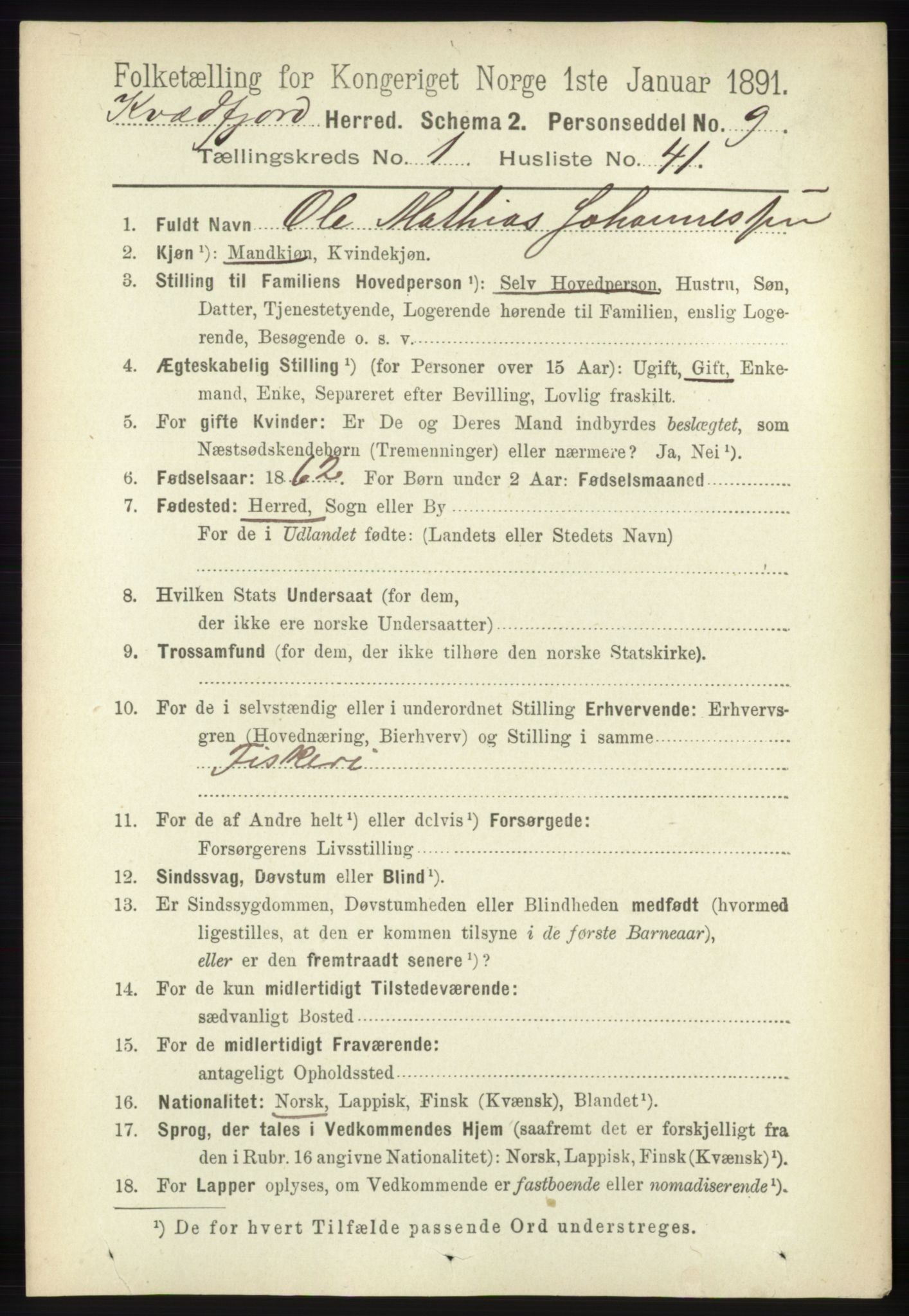 RA, 1891 census for 1911 Kvæfjord, 1891, p. 360