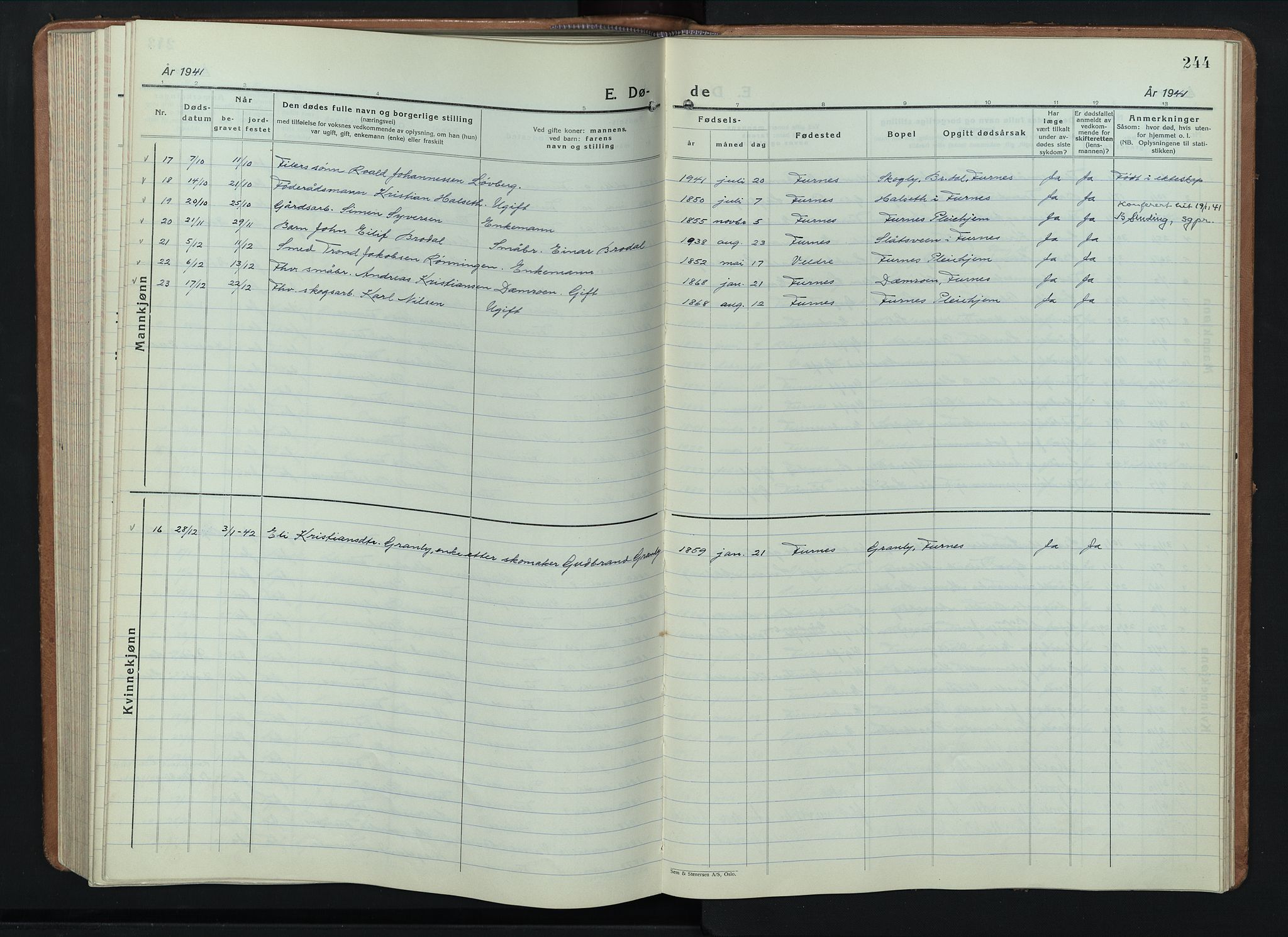 Furnes prestekontor, AV/SAH-PREST-012/L/La/L0002: Parish register (copy) no. 2, 1934-1956, p. 244