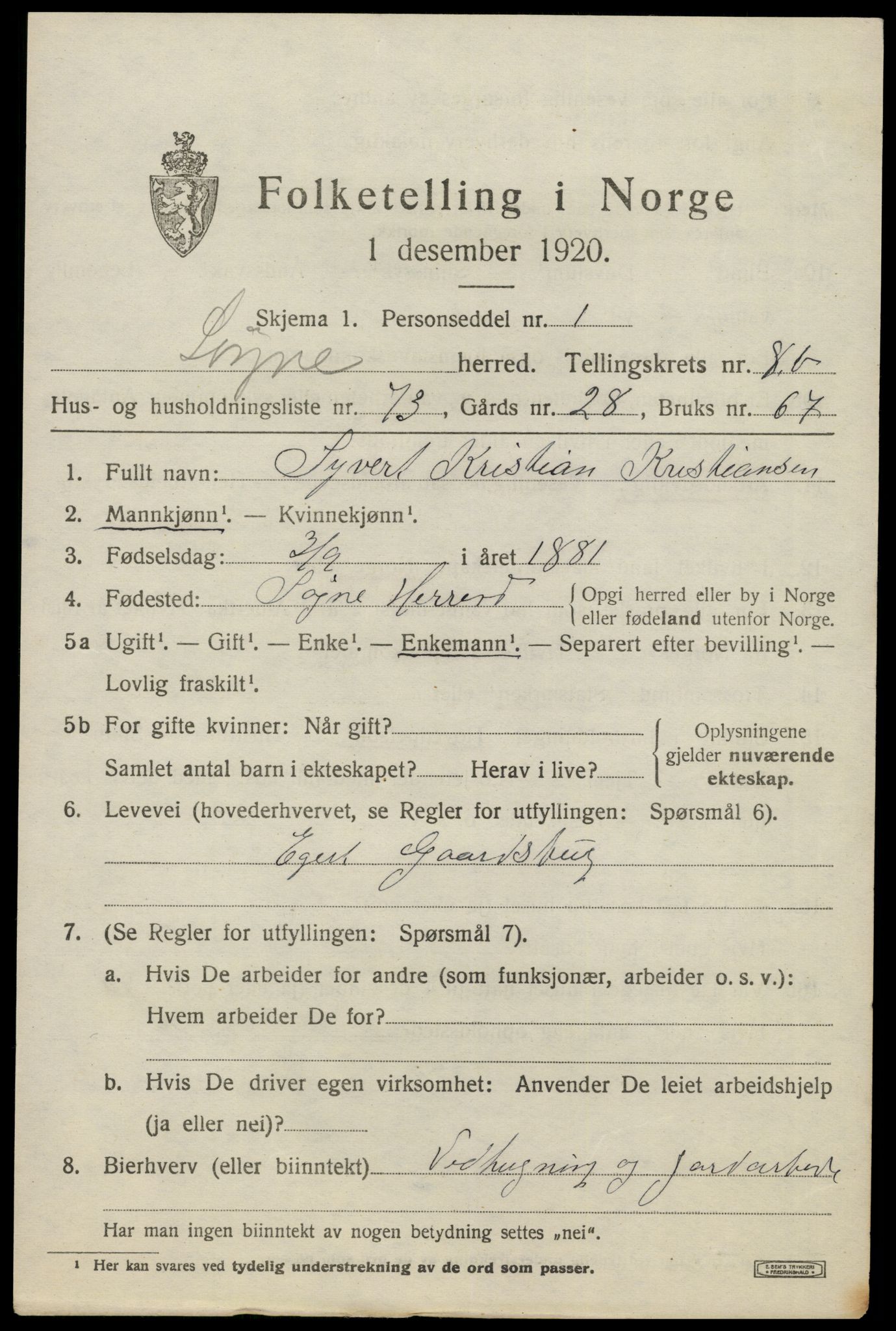 SAK, 1920 census for Søgne, 1920, p. 5287