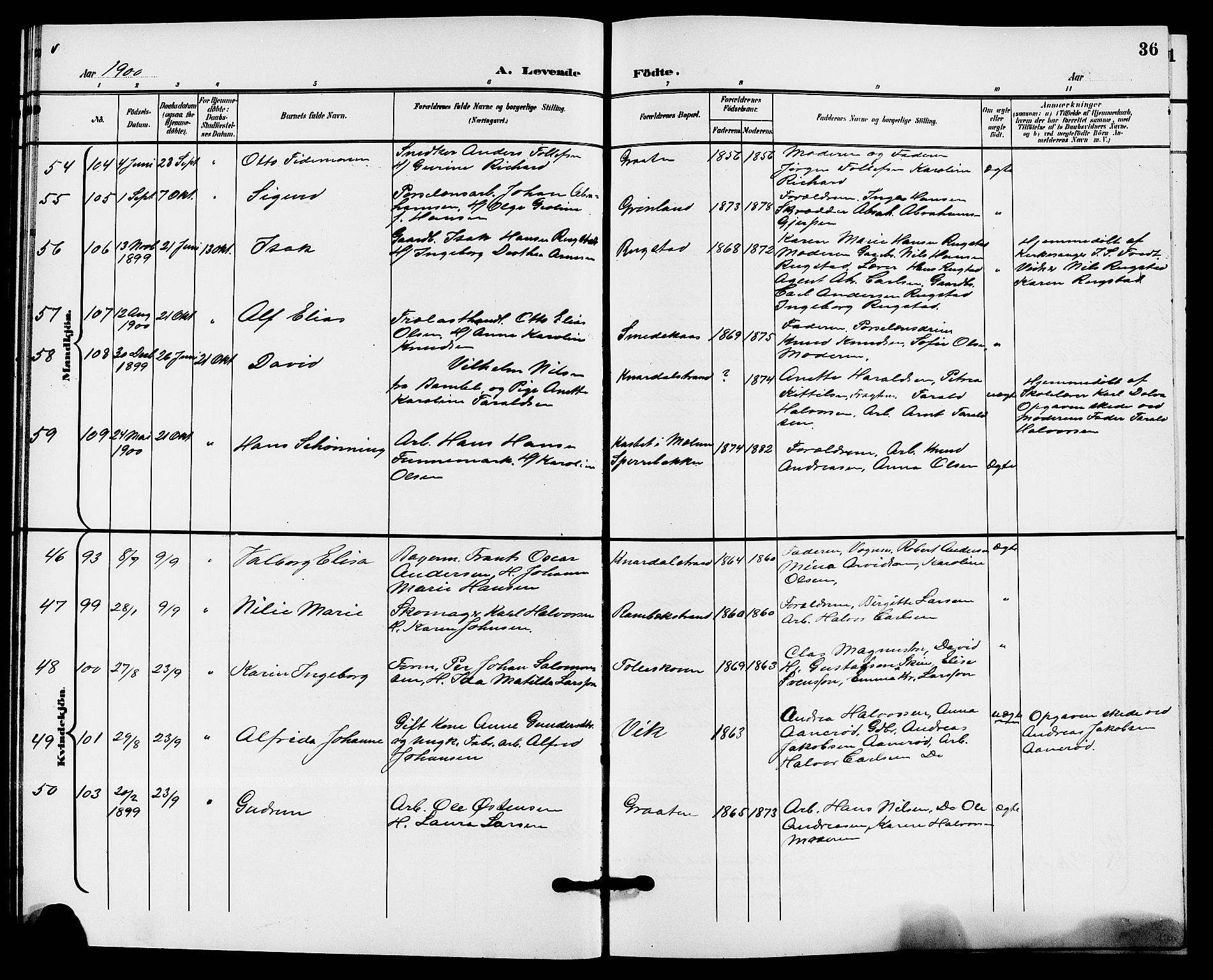 Solum kirkebøker, SAKO/A-306/G/Ga/L0008: Parish register (copy) no. I 8, 1898-1909, p. 36