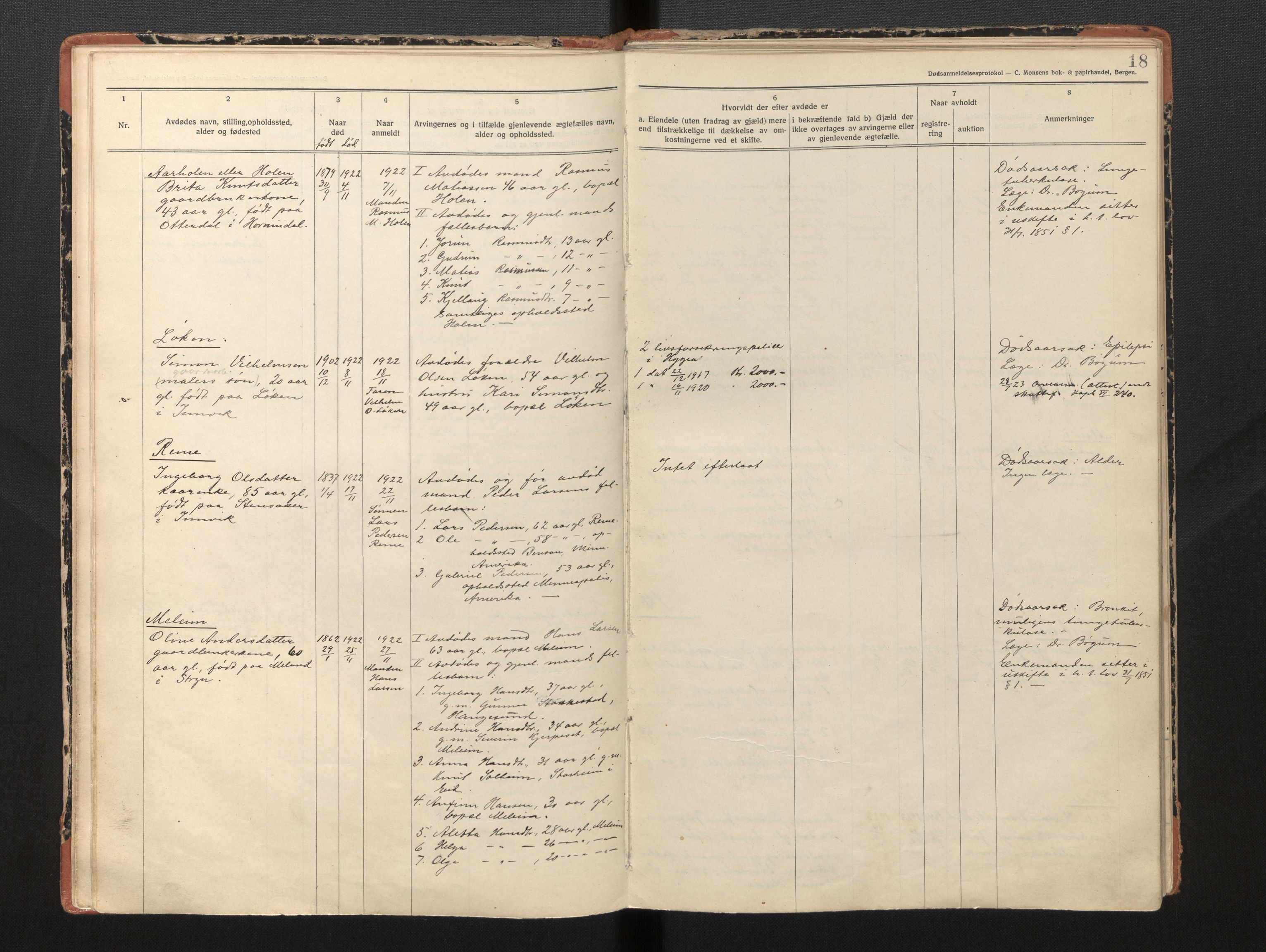 Lensmannen i Innvik, AV/SAB-A-28501/0006/L0005: Dødsfallprotokoll, 1921-1932, p. 17b-18a