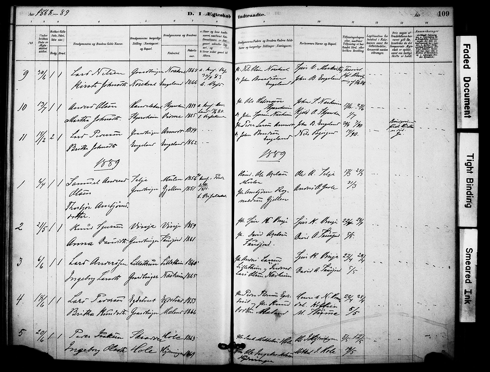 Vossestrand Sokneprestembete, AV/SAB-A-79101/H/Haa: Parish register (official) no. C 1, 1878-1903, p. 109