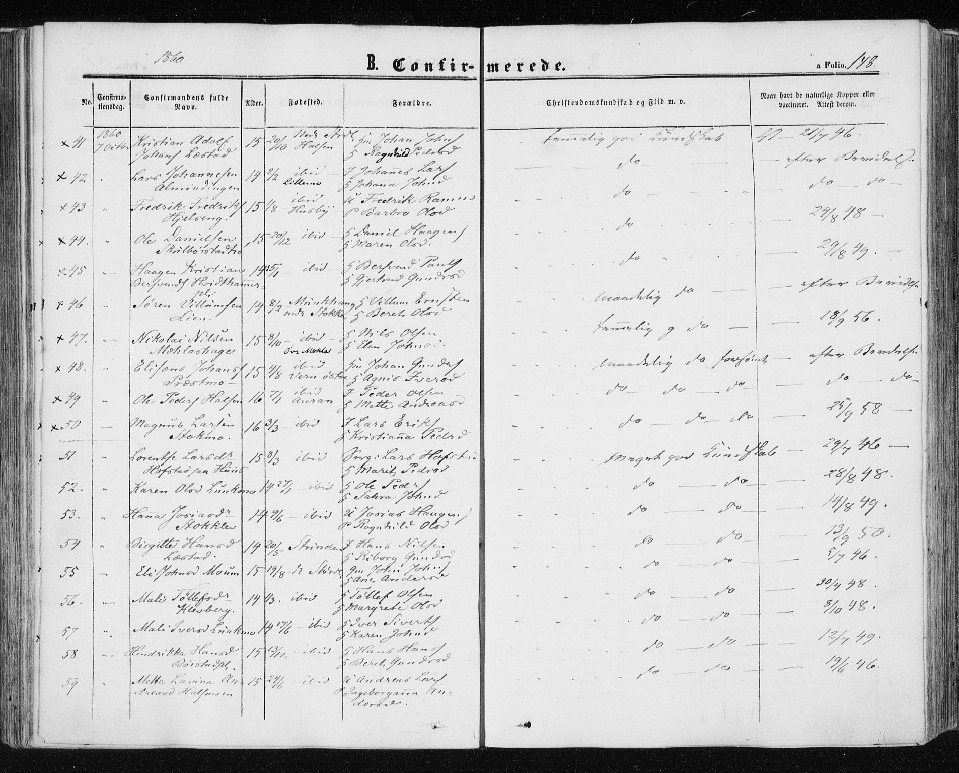 Ministerialprotokoller, klokkerbøker og fødselsregistre - Nord-Trøndelag, SAT/A-1458/709/L0075: Parish register (official) no. 709A15, 1859-1870, p. 148