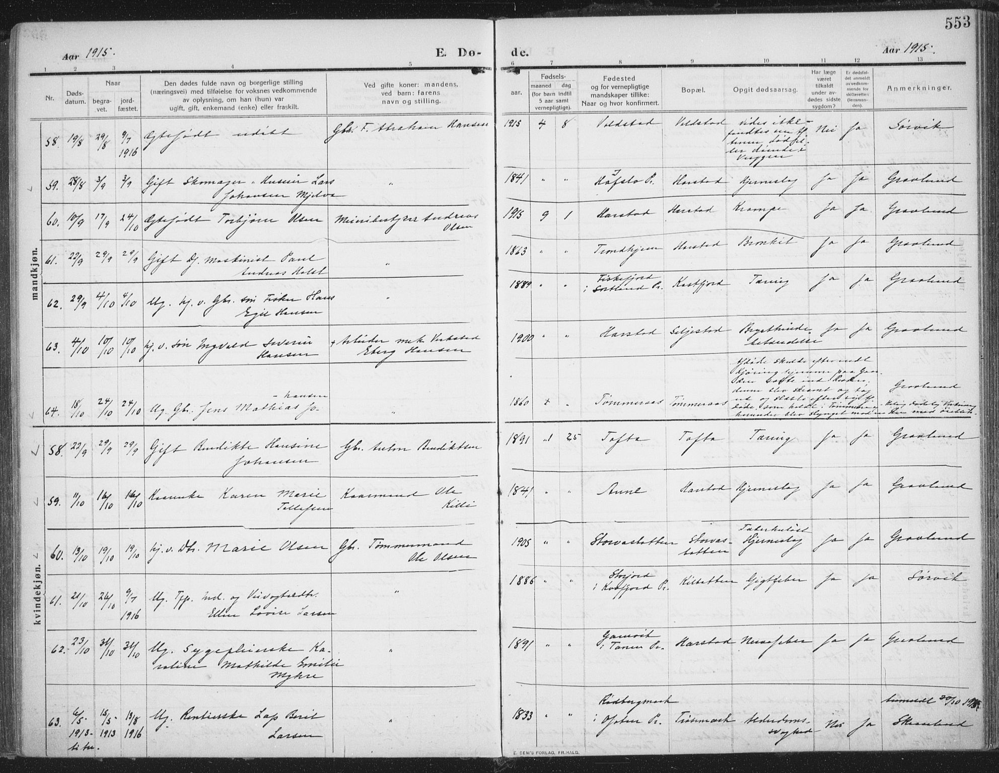 Trondenes sokneprestkontor, AV/SATØ-S-1319/H/Ha/L0018kirke: Parish register (official) no. 18, 1909-1918, p. 553