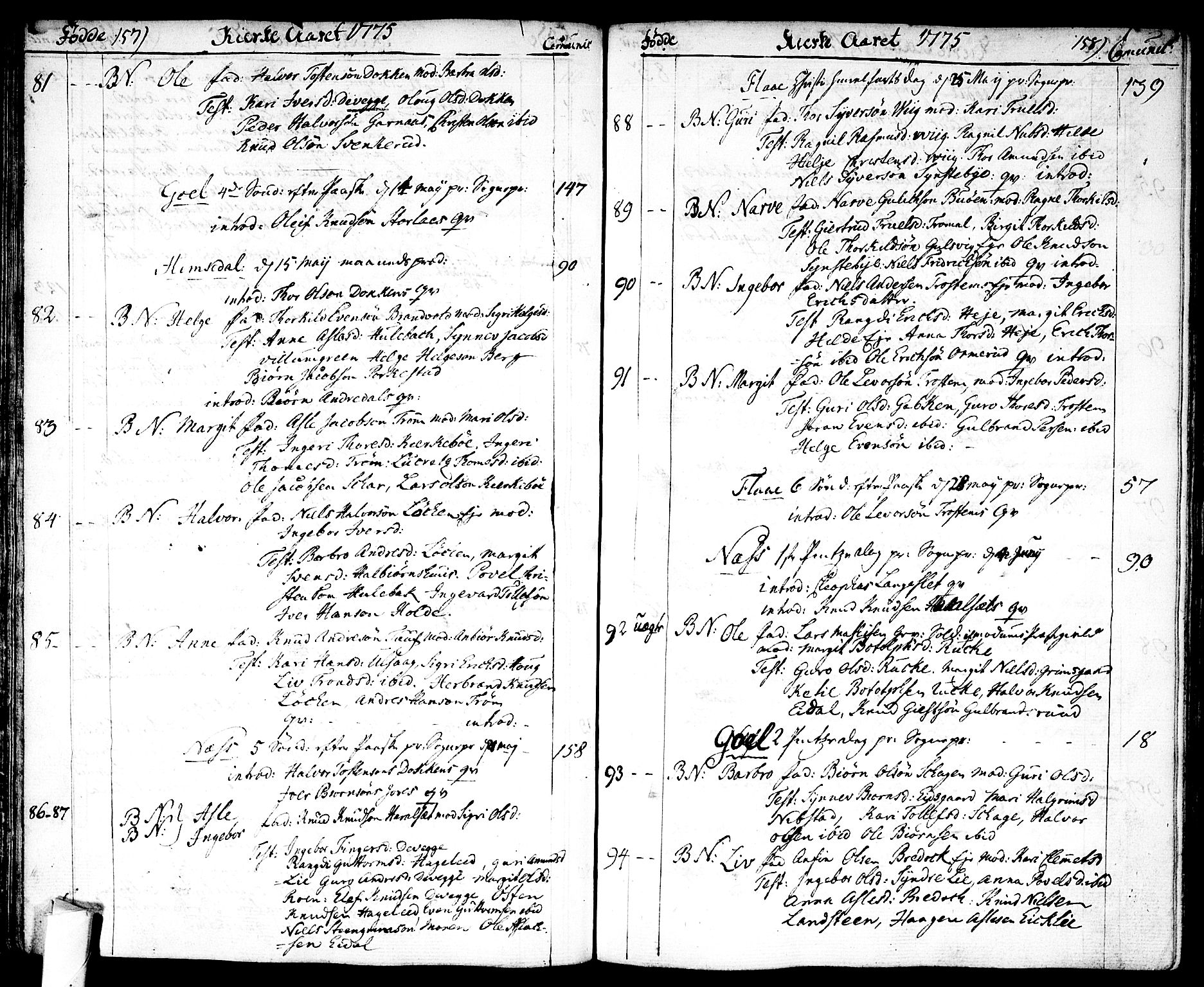 Nes kirkebøker, AV/SAKO-A-236/F/Fa/L0004: Parish register (official) no. 4, 1764-1786, p. 157-158