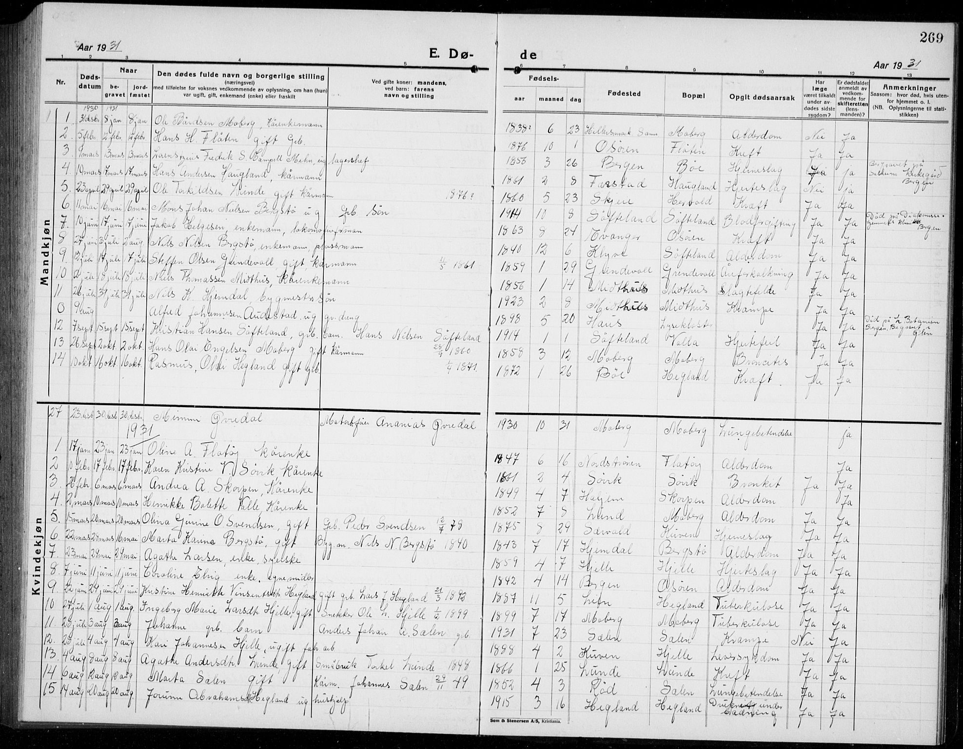 Os sokneprestembete, AV/SAB-A-99929: Parish register (copy) no. A 5, 1923-1941, p. 269