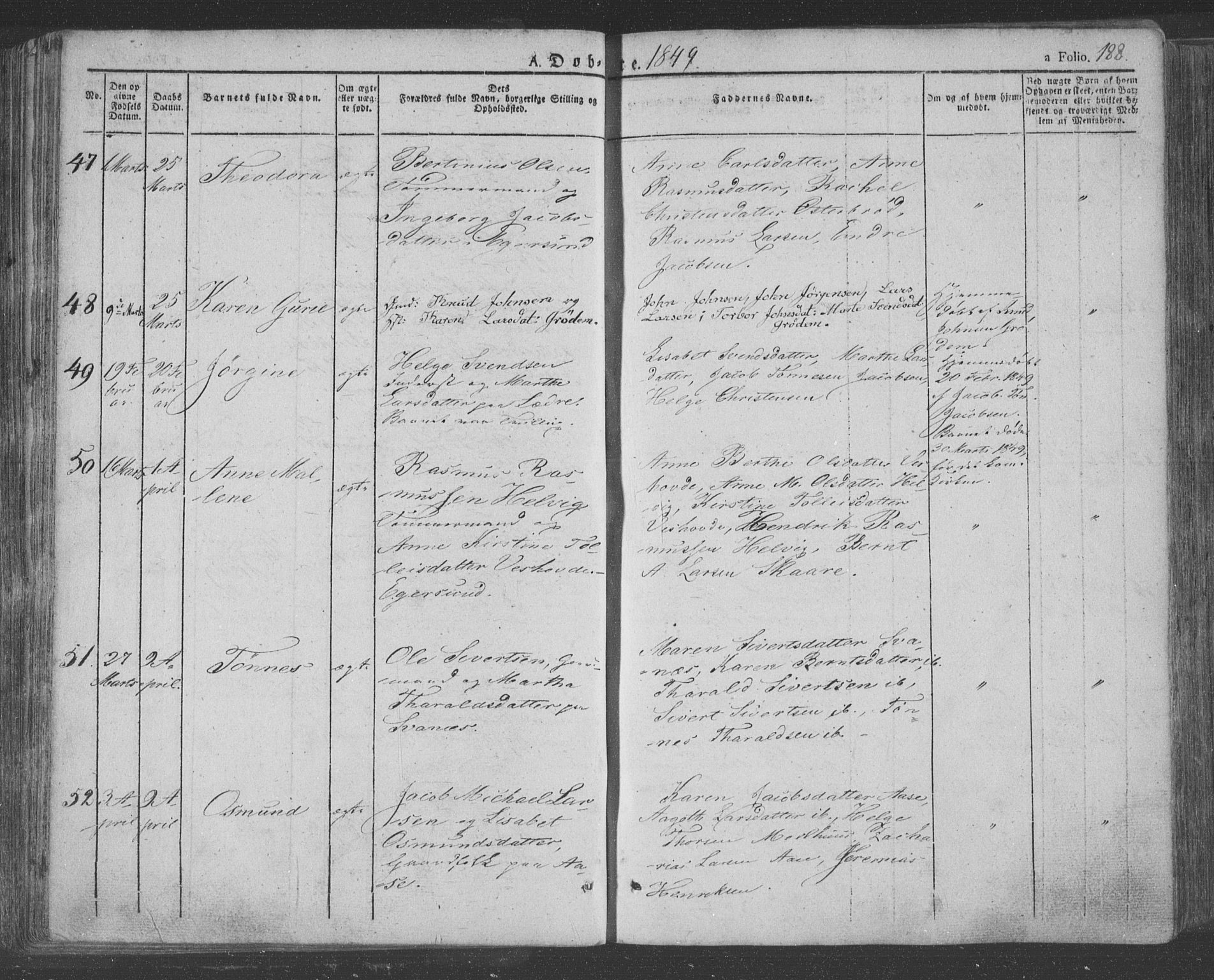 Eigersund sokneprestkontor, AV/SAST-A-101807/S08/L0009: Parish register (official) no. A 9, 1827-1850, p. 188