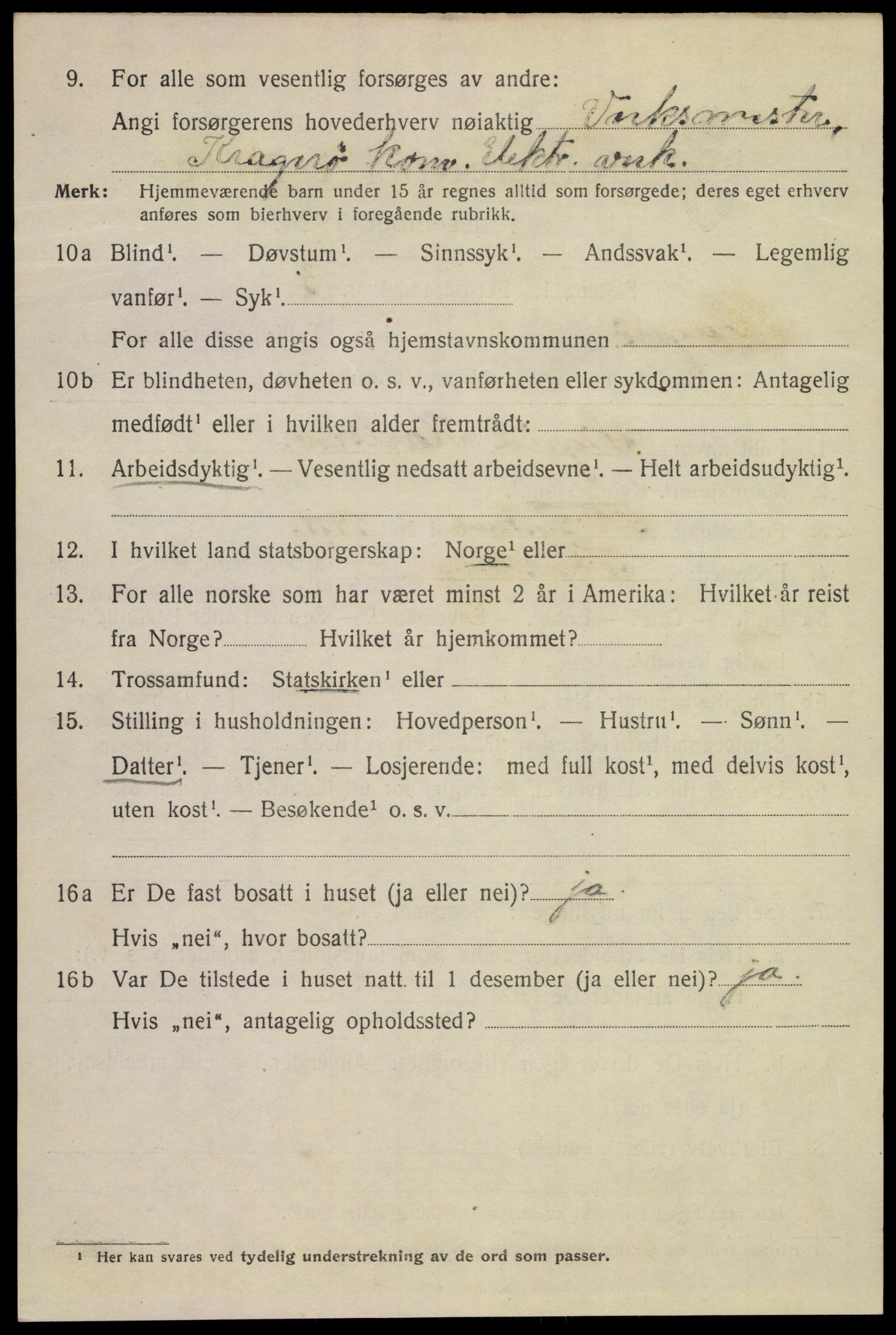 SAKO, 1920 census for Kragerø, 1920, p. 9424
