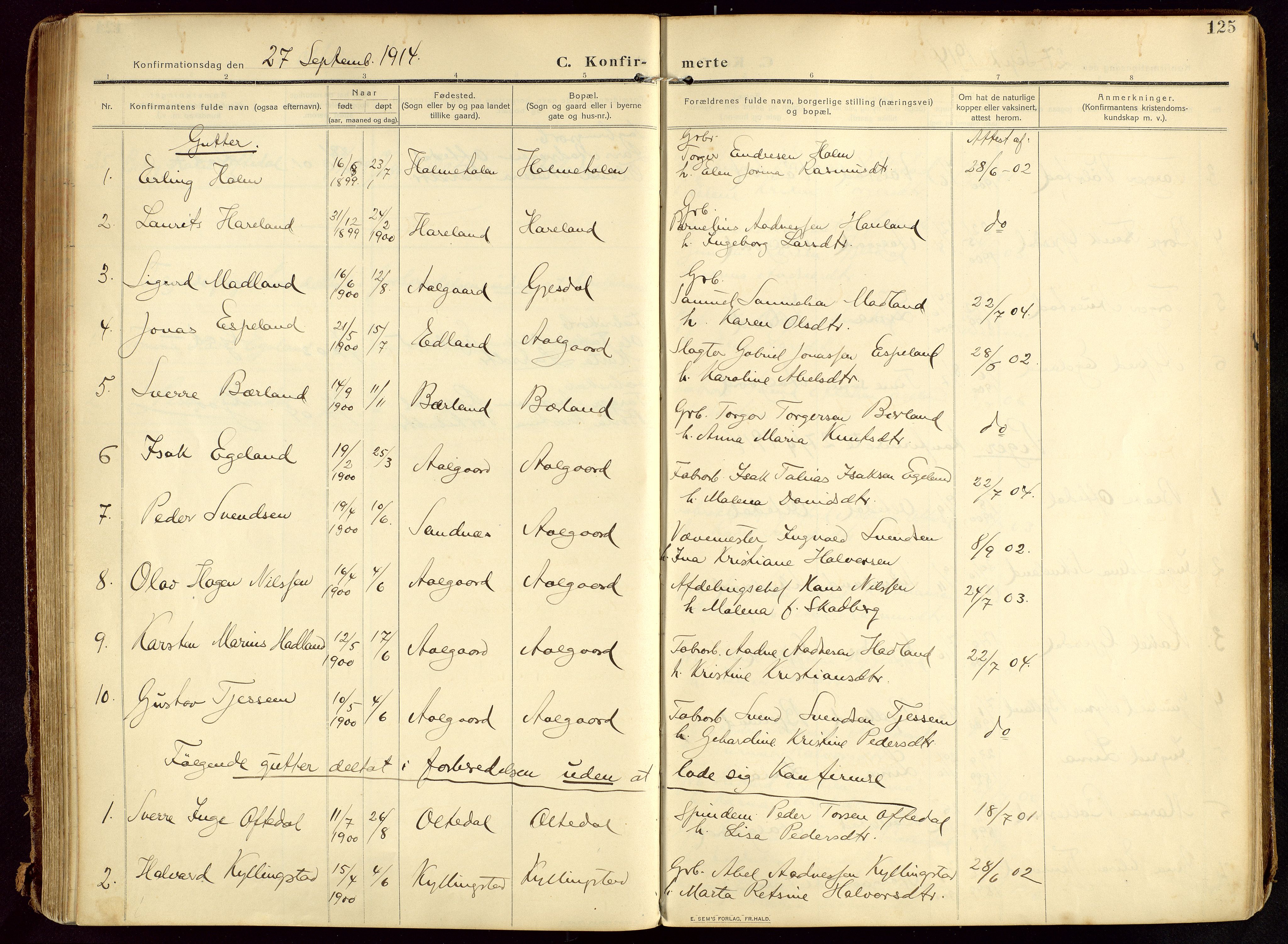 Lye sokneprestkontor, SAST/A-101794/002/B/L0001: Parish register (official) no. A 13, 1910-1925, p. 125