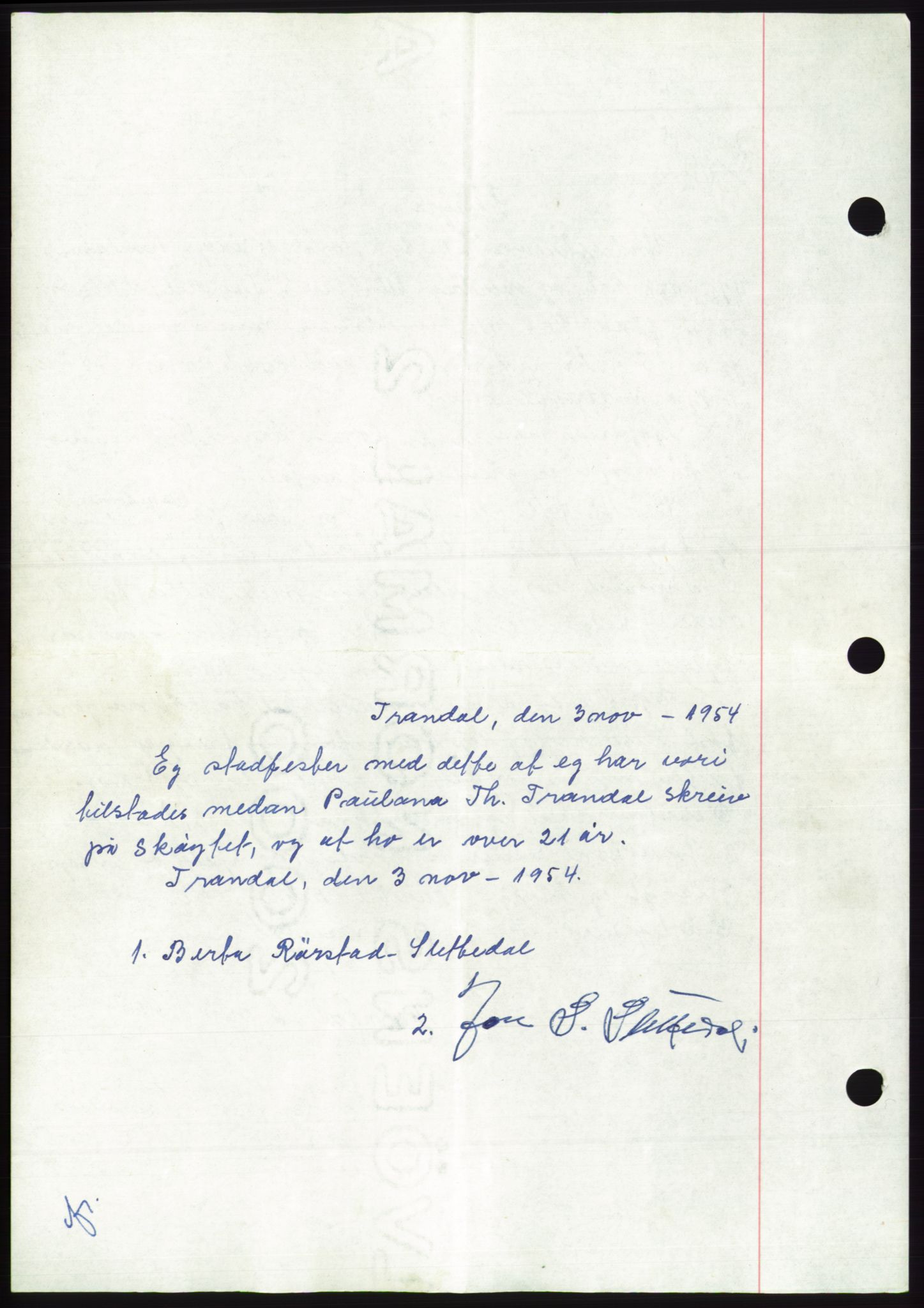 Søre Sunnmøre sorenskriveri, AV/SAT-A-4122/1/2/2C/L0099: Mortgage book no. 25A, 1954-1954, Diary no: : 2911/1954
