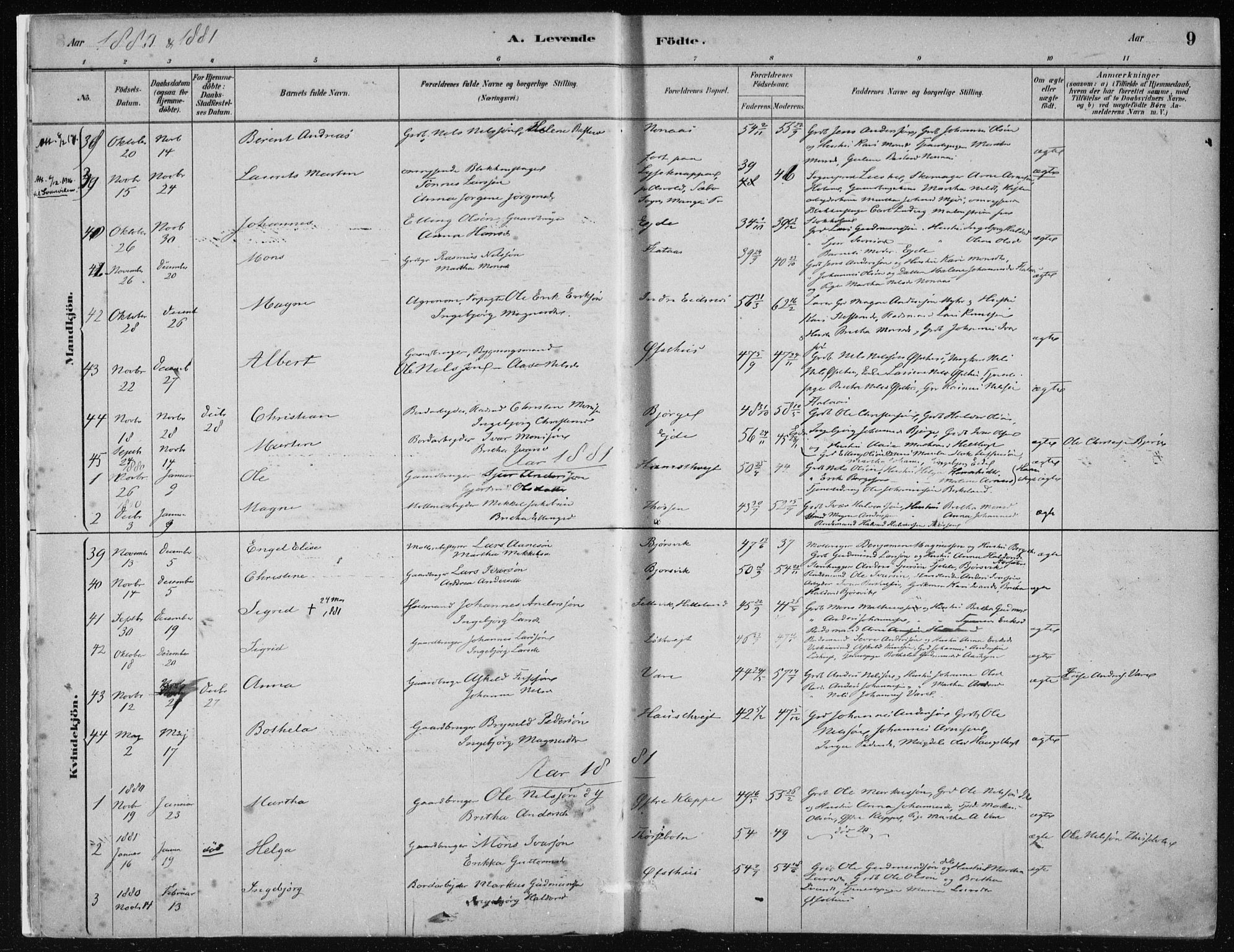 Hosanger sokneprestembete, AV/SAB-A-75801/H/Haa: Parish register (official) no. B  1, 1880-1896, p. 9