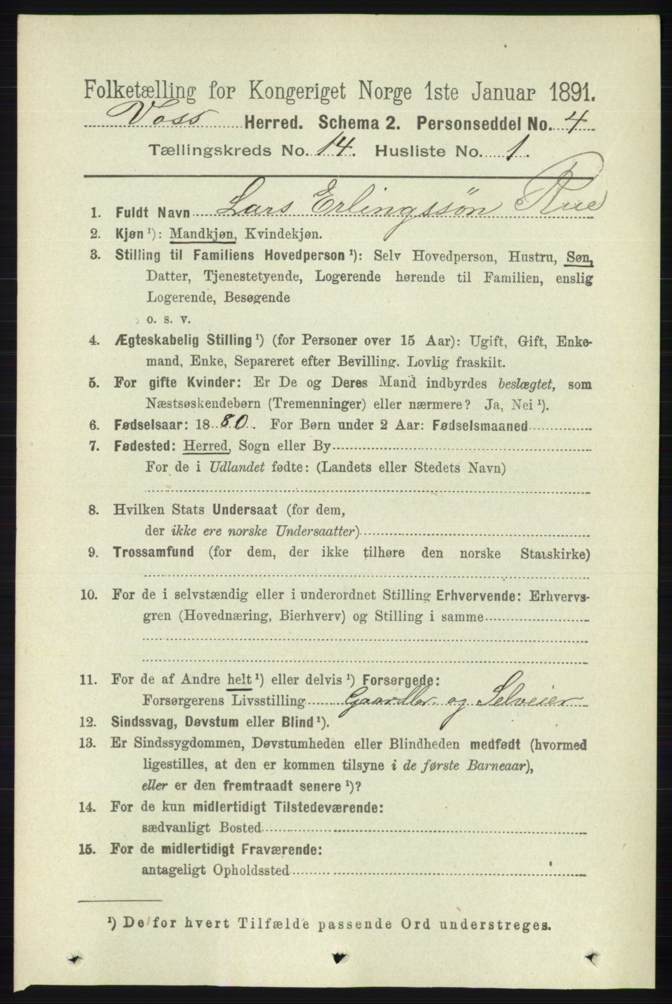 RA, 1891 census for 1235 Voss, 1891, p. 7260