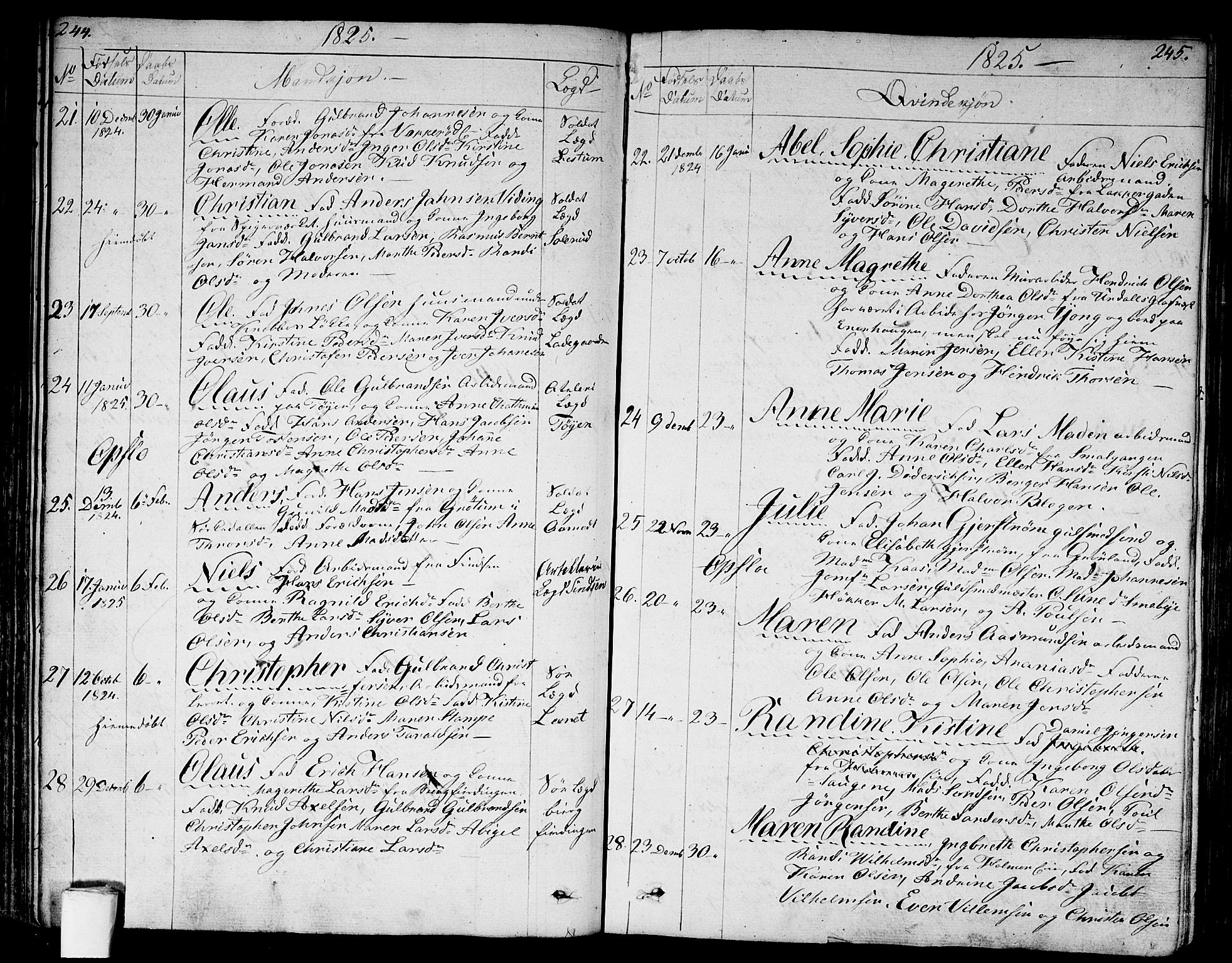 Aker prestekontor kirkebøker, AV/SAO-A-10861/G/L0004: Parish register (copy) no. 4, 1819-1829, p. 244-245