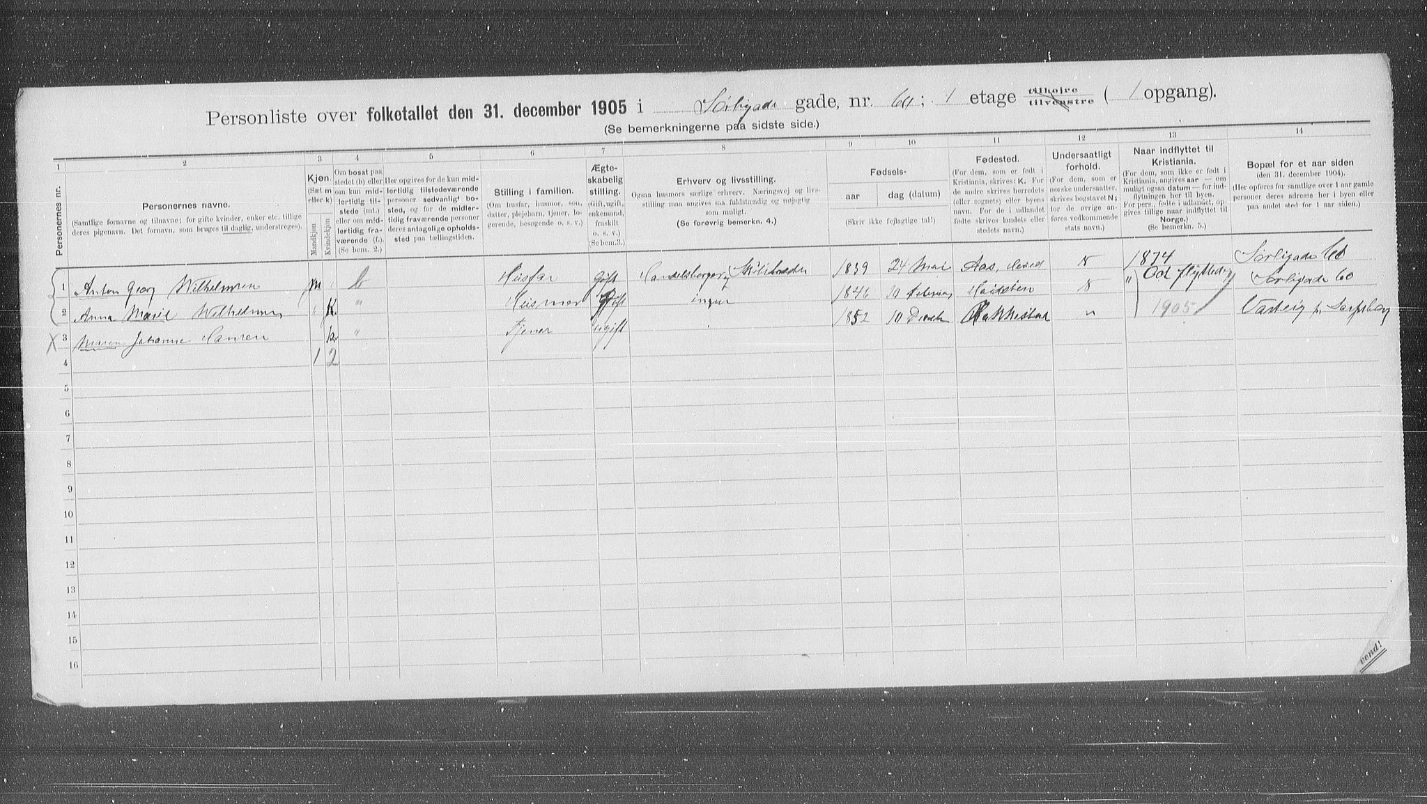 OBA, Municipal Census 1905 for Kristiania, 1905, p. 55969