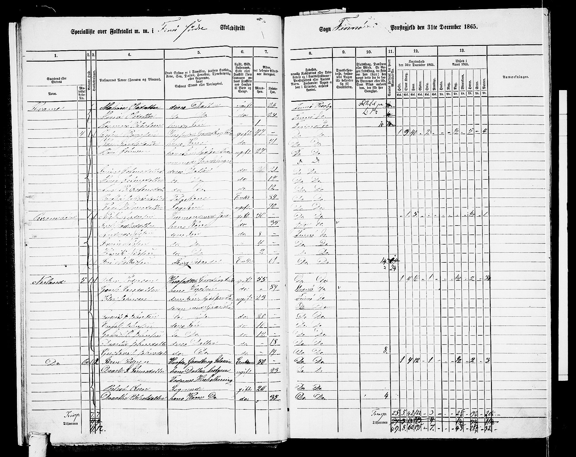 RA, 1865 census for Finnøy, 1865, p. 13