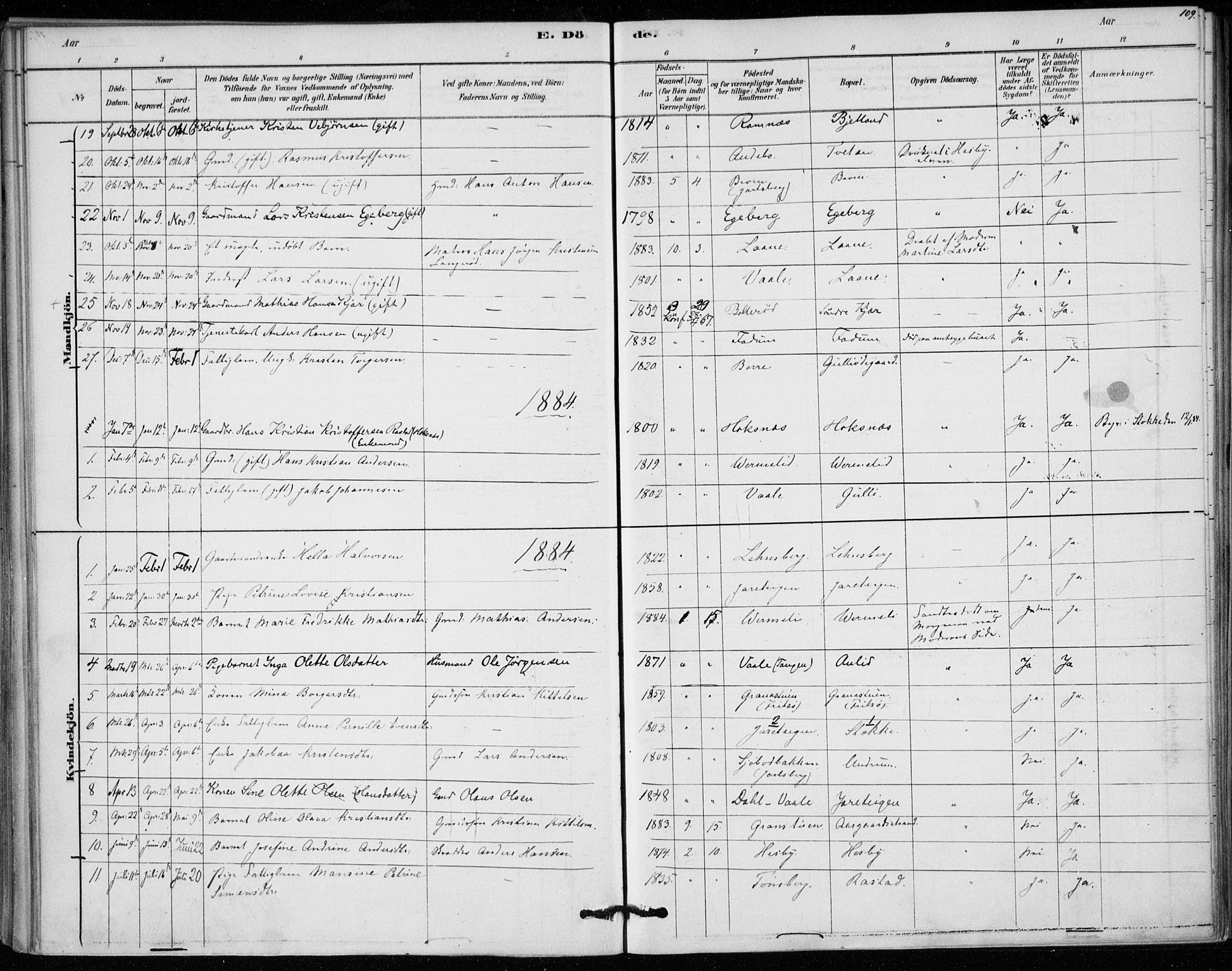 Sem kirkebøker, AV/SAKO-A-5/F/Fa/L0010: Parish register (official) no. I 10, 1878-1887, p. 109