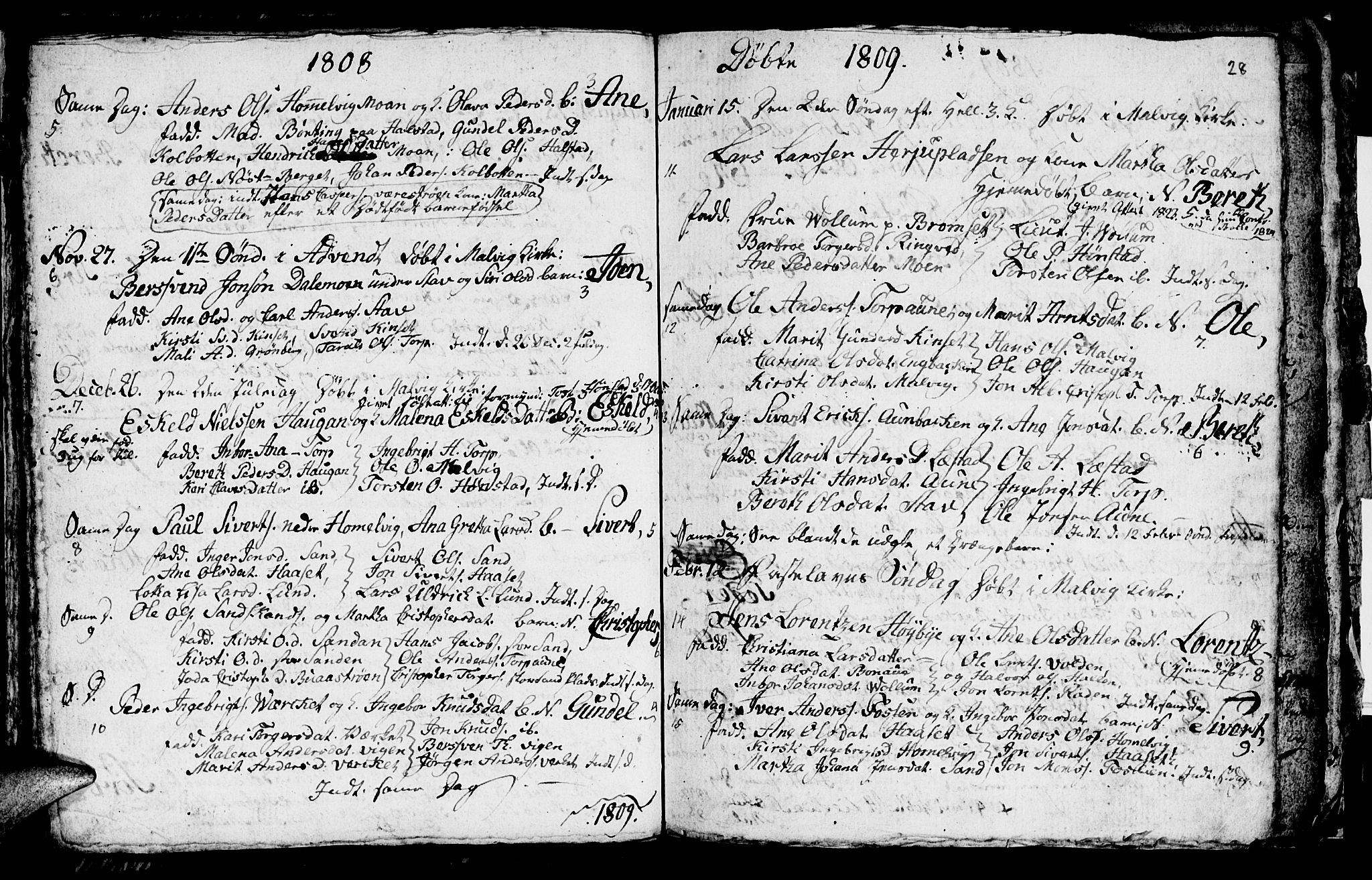 Ministerialprotokoller, klokkerbøker og fødselsregistre - Sør-Trøndelag, SAT/A-1456/616/L0419: Parish register (copy) no. 616C02, 1797-1816, p. 28