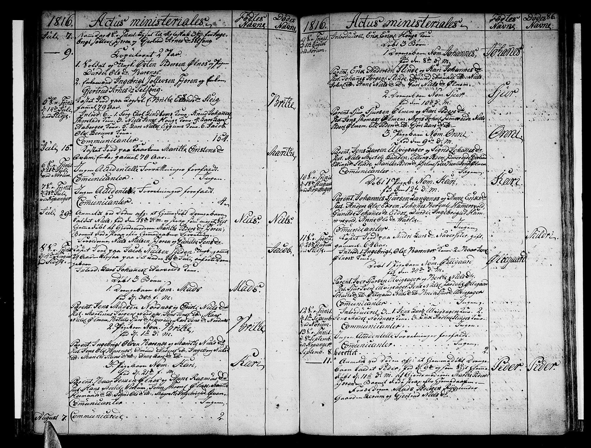 Sogndal sokneprestembete, AV/SAB-A-81301/H/Haa/Haaa/L0009: Parish register (official) no. A 9, 1809-1821, p. 86