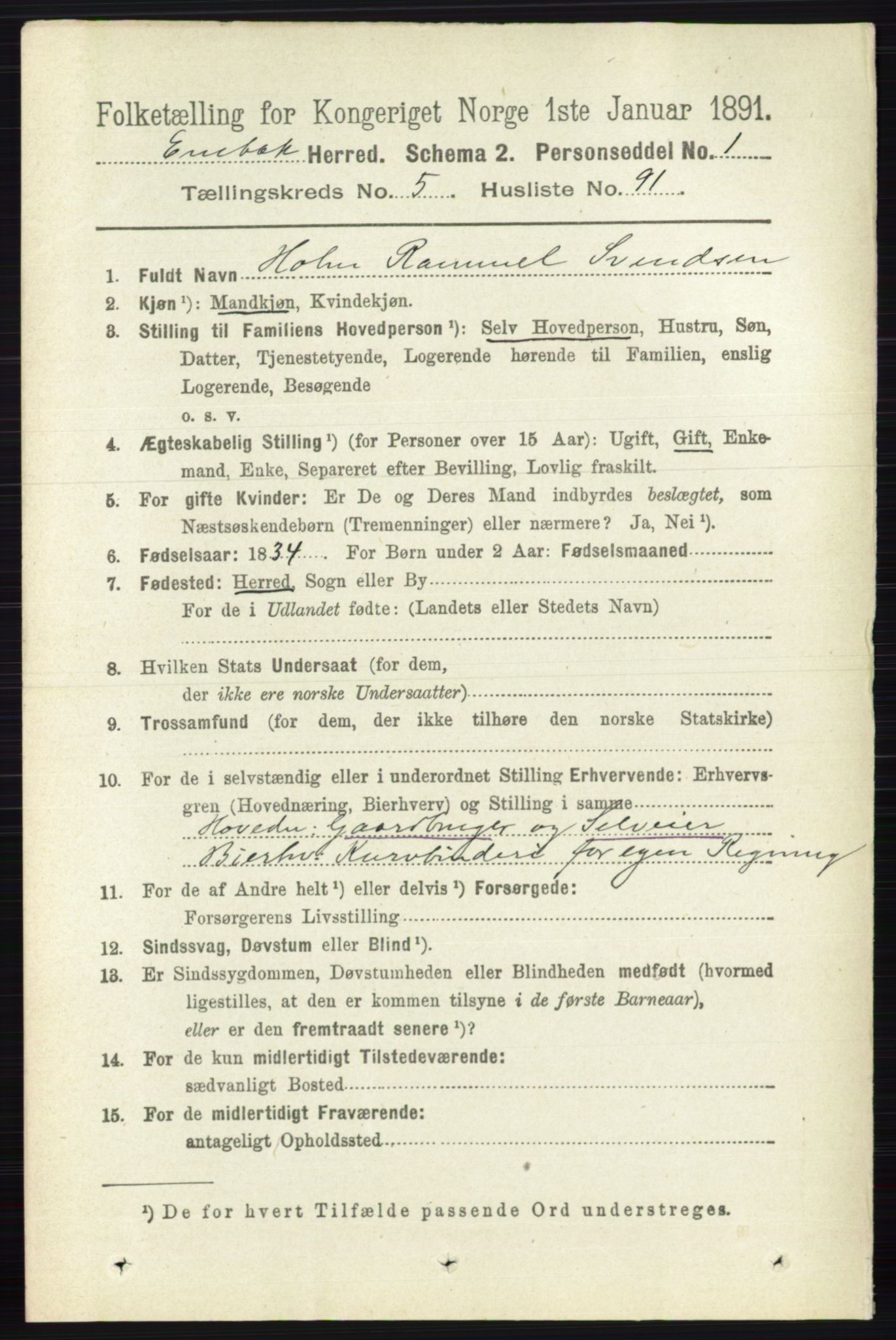 RA, 1891 census for 0229 Enebakk, 1891, p. 2541