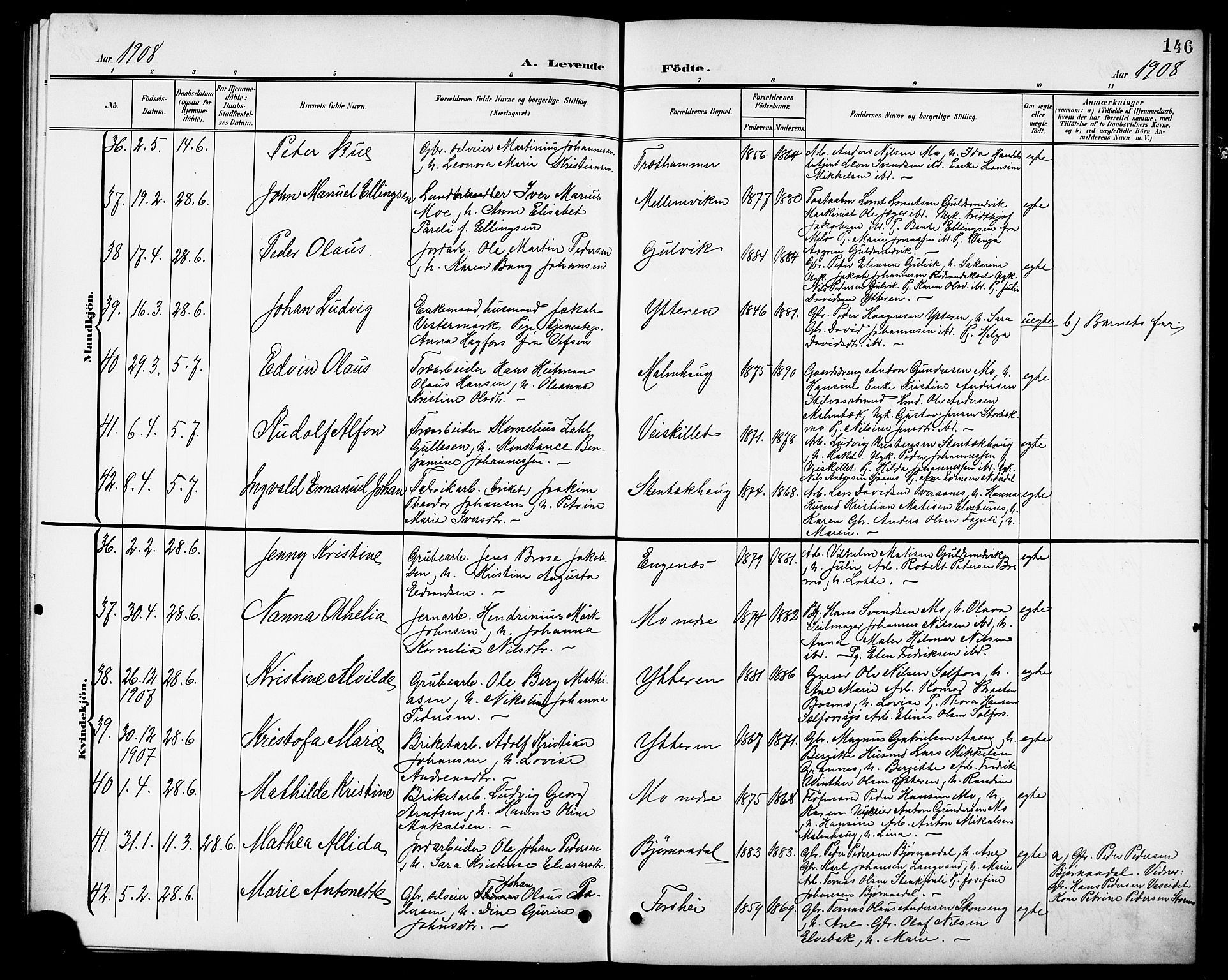 Ministerialprotokoller, klokkerbøker og fødselsregistre - Nordland, AV/SAT-A-1459/827/L0422: Parish register (copy) no. 827C11, 1899-1912, p. 146