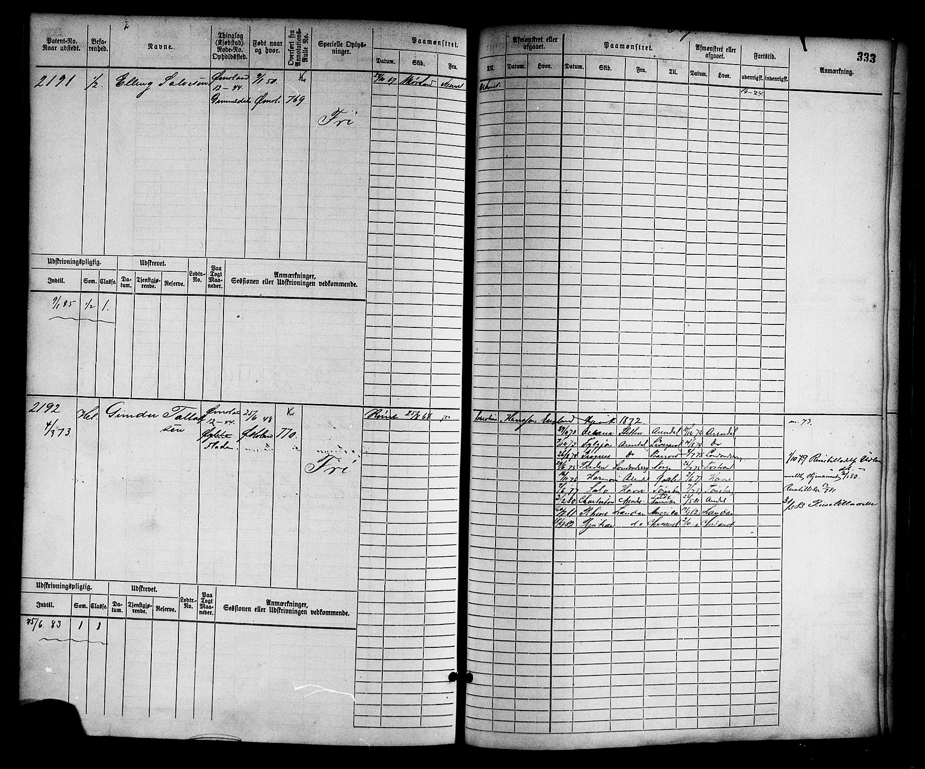 Arendal mønstringskrets, SAK/2031-0012/F/Fb/L0012: Hovedrulle nr 1529-2290, S-10, 1868-1885, p. 343