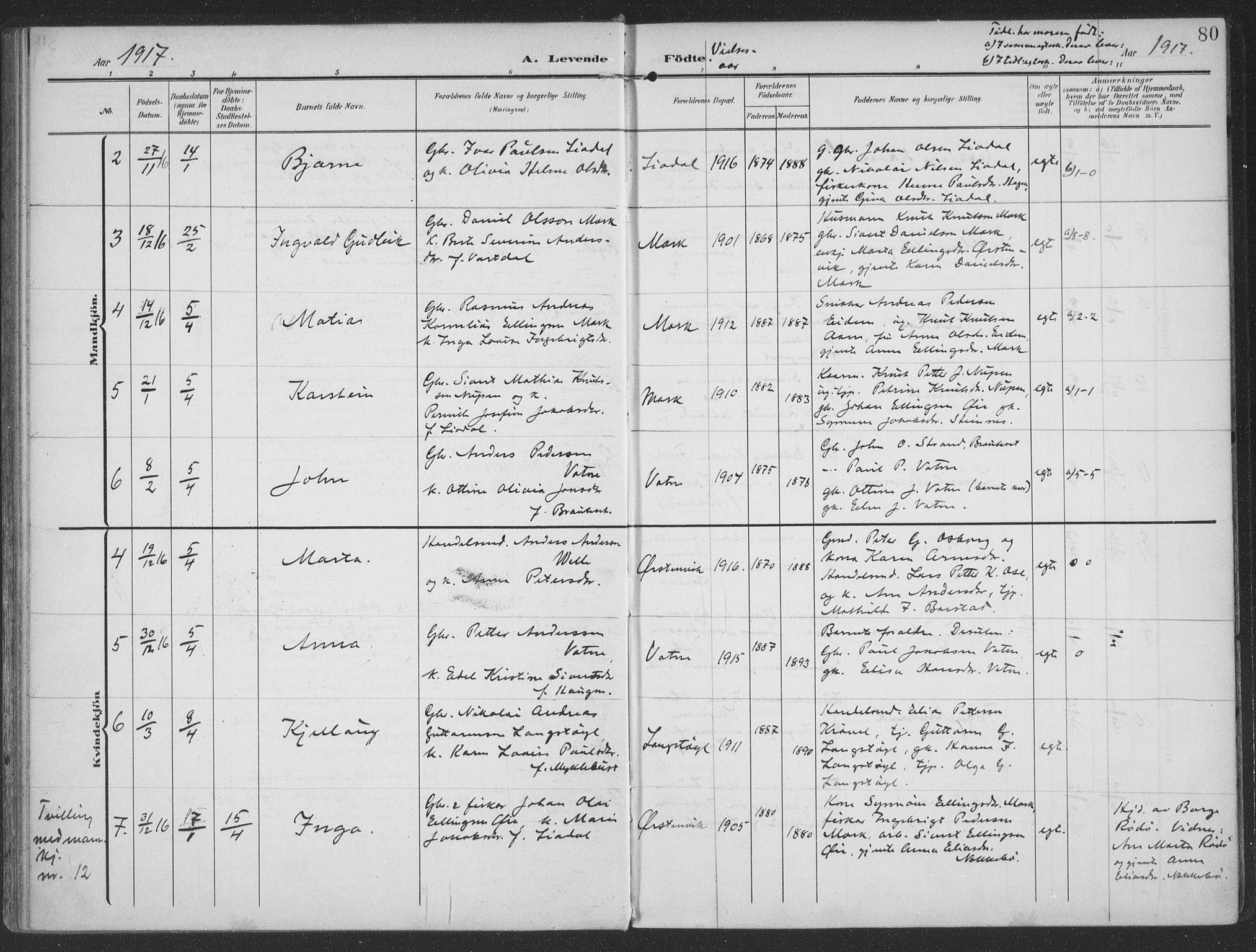 Ministerialprotokoller, klokkerbøker og fødselsregistre - Møre og Romsdal, SAT/A-1454/513/L0178: Parish register (official) no. 513A05, 1906-1919, p. 80